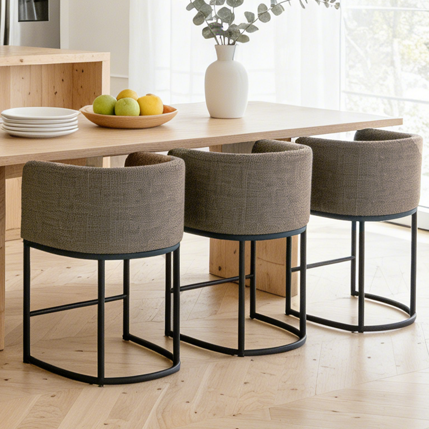 ClinQ Counter Height Bar Stool Set of 2, 26 in Fabric Upholstered Seat, Metal Legs for Indoor Dining Room and Kitchen Island