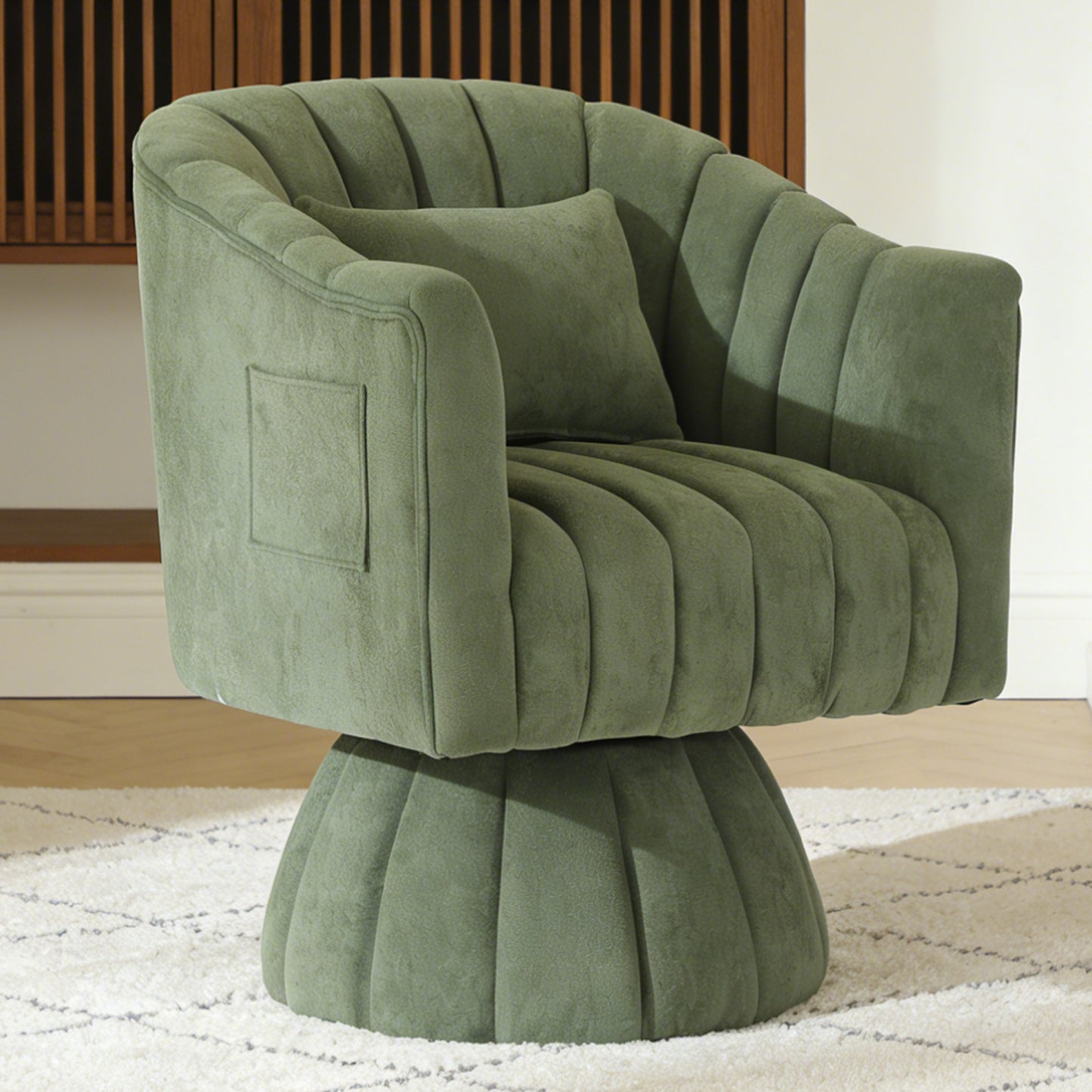 CRERIYO 360° Swivel Accent Chair with Armrest, Upholstered Barrel Chair with Three Pillow for Living Room, Bedroom