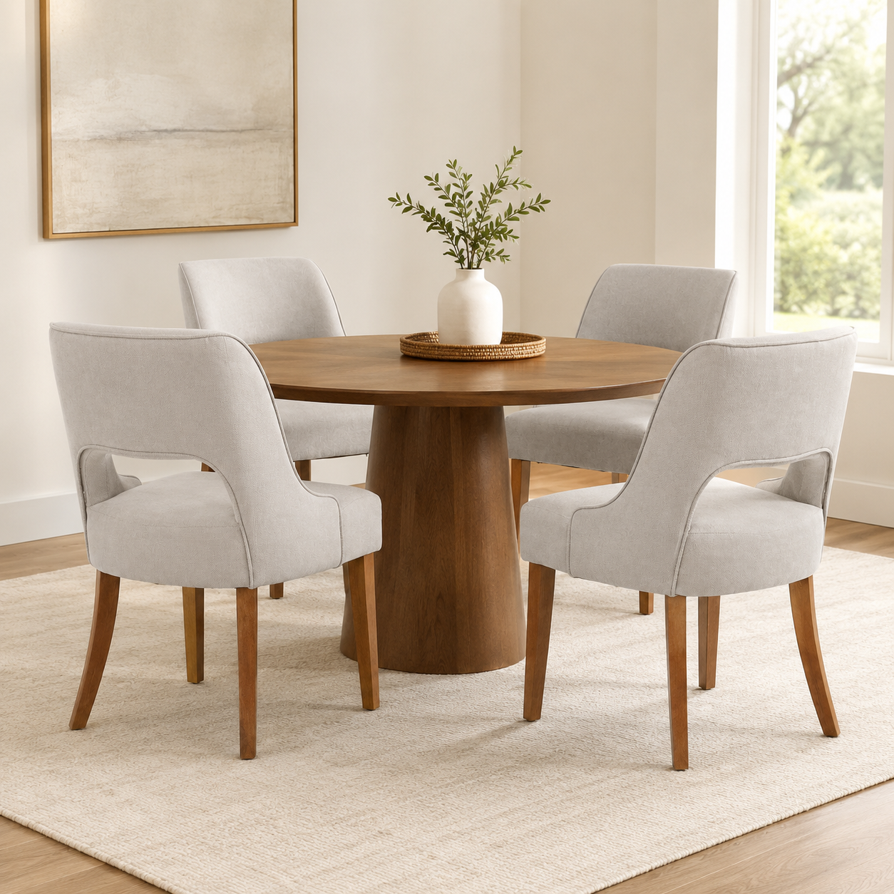 CRERIYO Upholstered Dining Chair, Linen Fabric Seat with Wood Legs and Cutout Back, Modern Armless Kitchen Dining Room Furniture, Linen