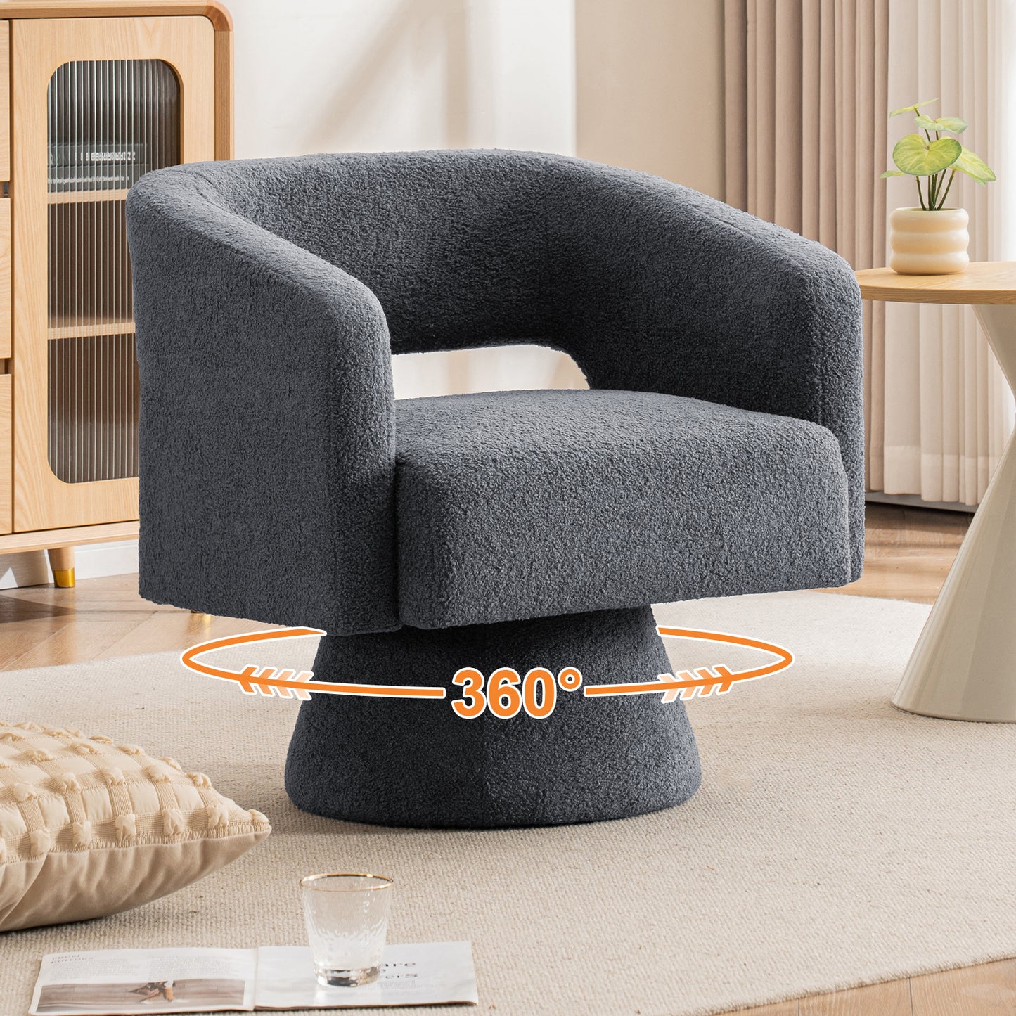 CRERIYO 360° Swivel Accent Chair with Armrest,  Upholstered Barrel Chair with Three Pillow for Living Room, Bedroom