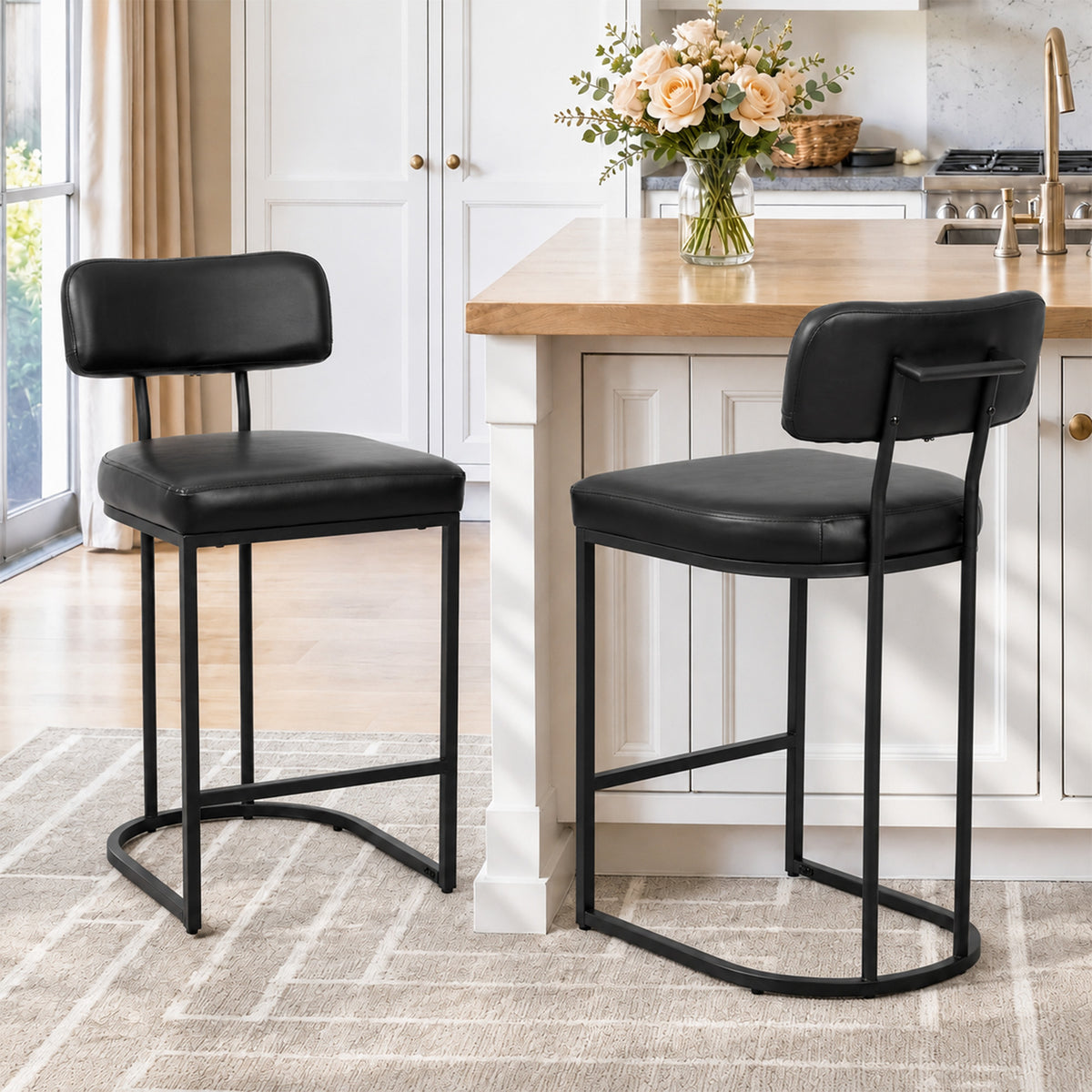 CRERIYO Counter Height Bar Stool Set of 1, Upholstered Kitchen Island Chair with Thick Padded Seats, Backrests and Sturdy Metal Frame