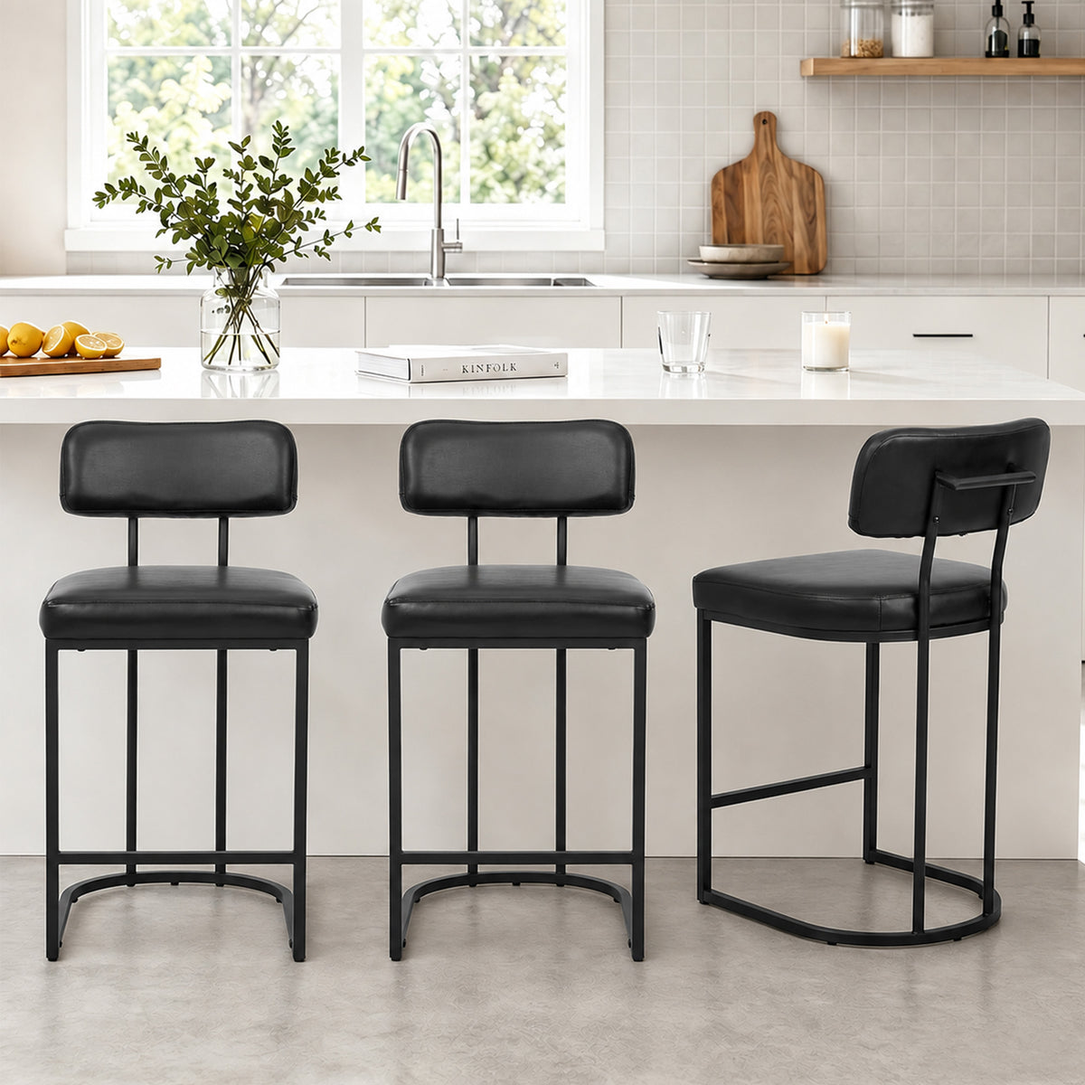 ClinQ Modern Bar Stool Set of 1, Upholstered Counter Height Bar Chair with Sturdy Metal Frame and Backrest for Kitchen Island