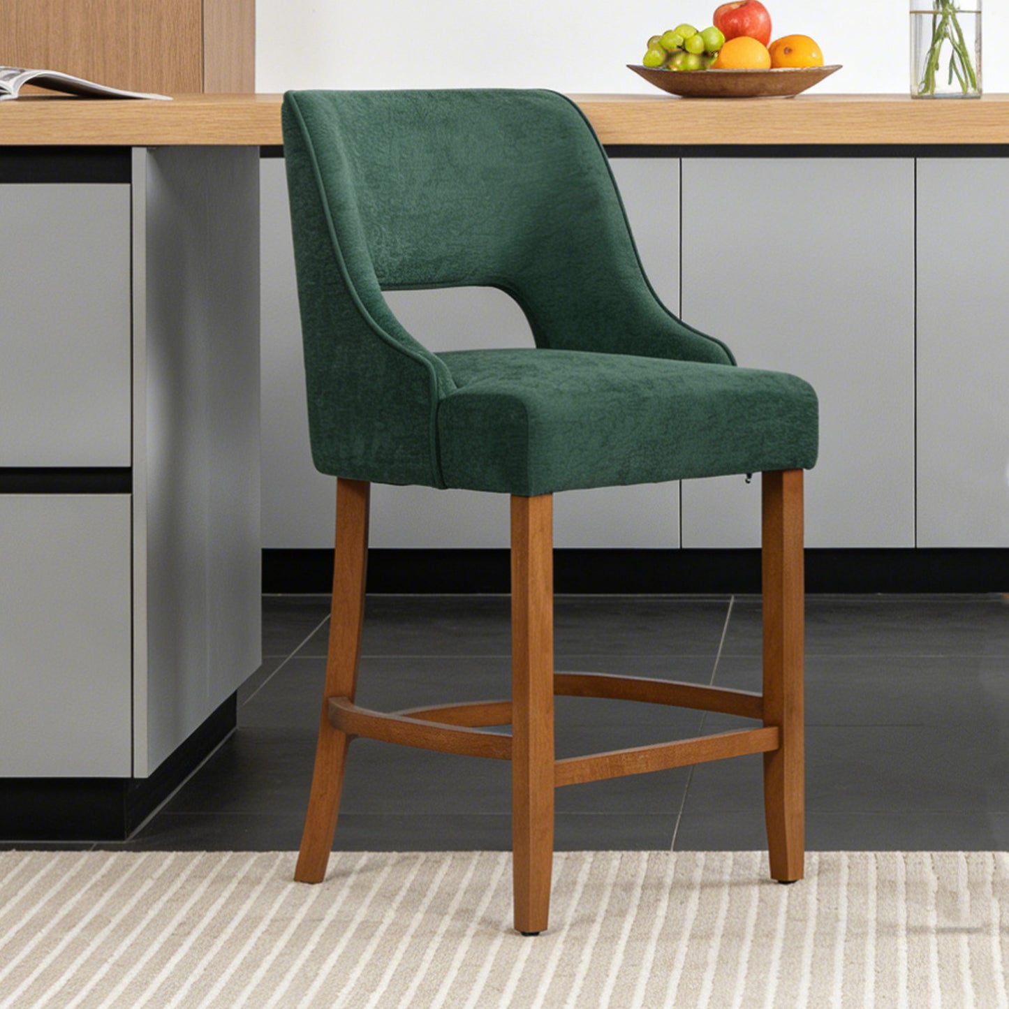 27" Counter Height Bar Stools,  Upholstered Bar Stools With Black Curved Footrest， Modern Counter Stools with Back for Kitchen Island