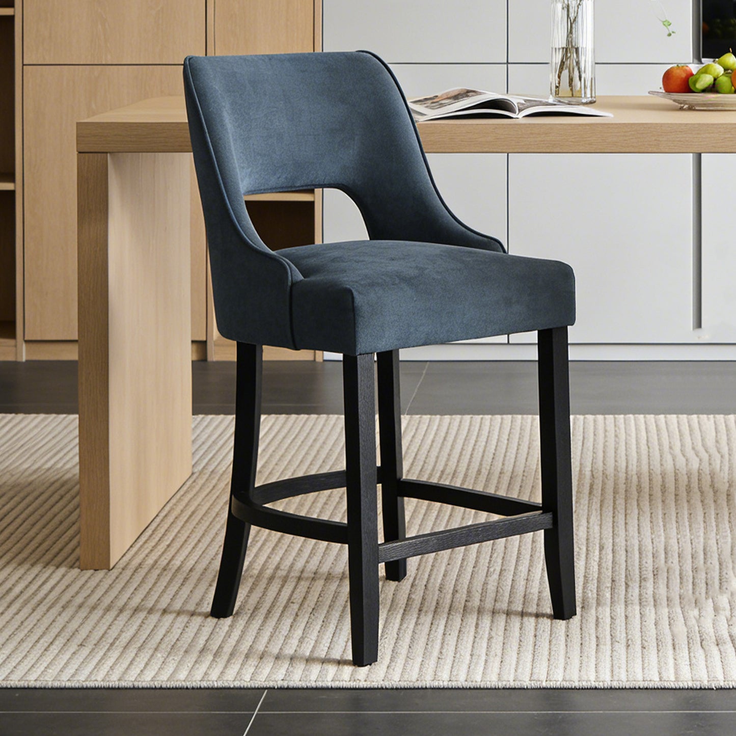 27" Counter Height Bar Stools,  Upholstered Bar Stools With Black Curved Footrest， Modern Counter Stools with Back for Kitchen Island