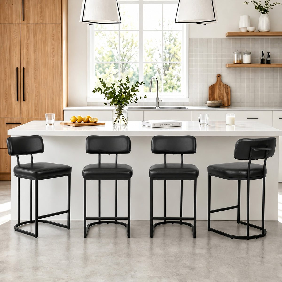 ClinQ Modern Bar Stool Set of 1, Upholstered Counter Height Bar Chair with Sturdy Metal Frame and Backrest for Kitchen Island