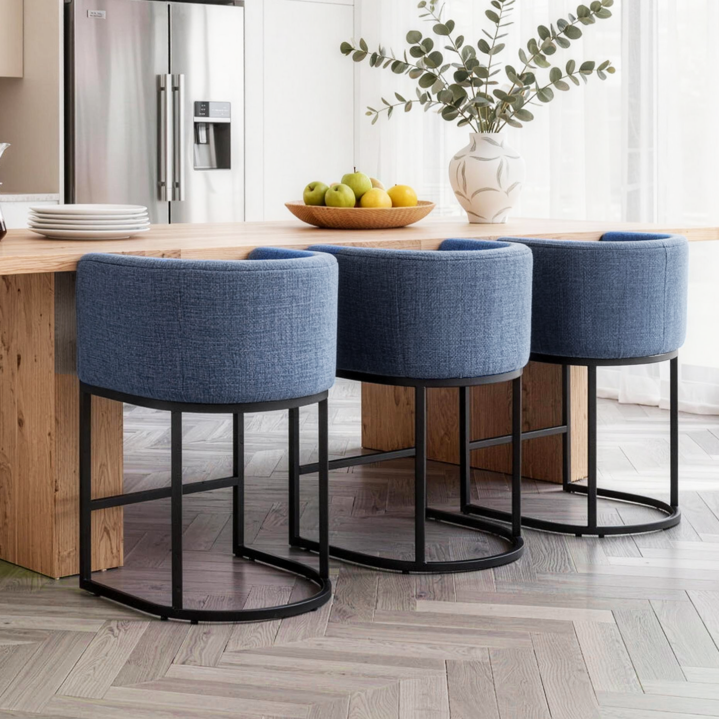 ClinQ Counter Height Bar Stool Set of 2, 26 in Fabric Upholstered Seat, Metal Legs for Indoor Dining Room and Kitchen Island