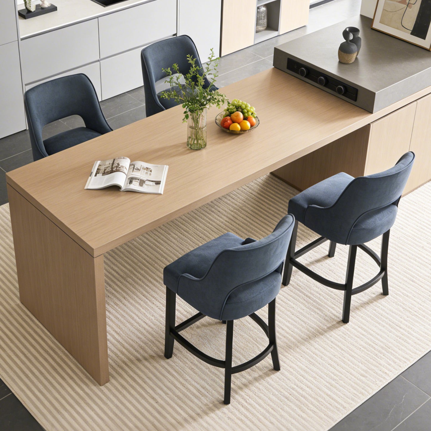 27" Counter Height Bar Stools,  Upholstered Bar Stools With Black Curved Footrest， Modern Counter Stools with Back for Kitchen Island