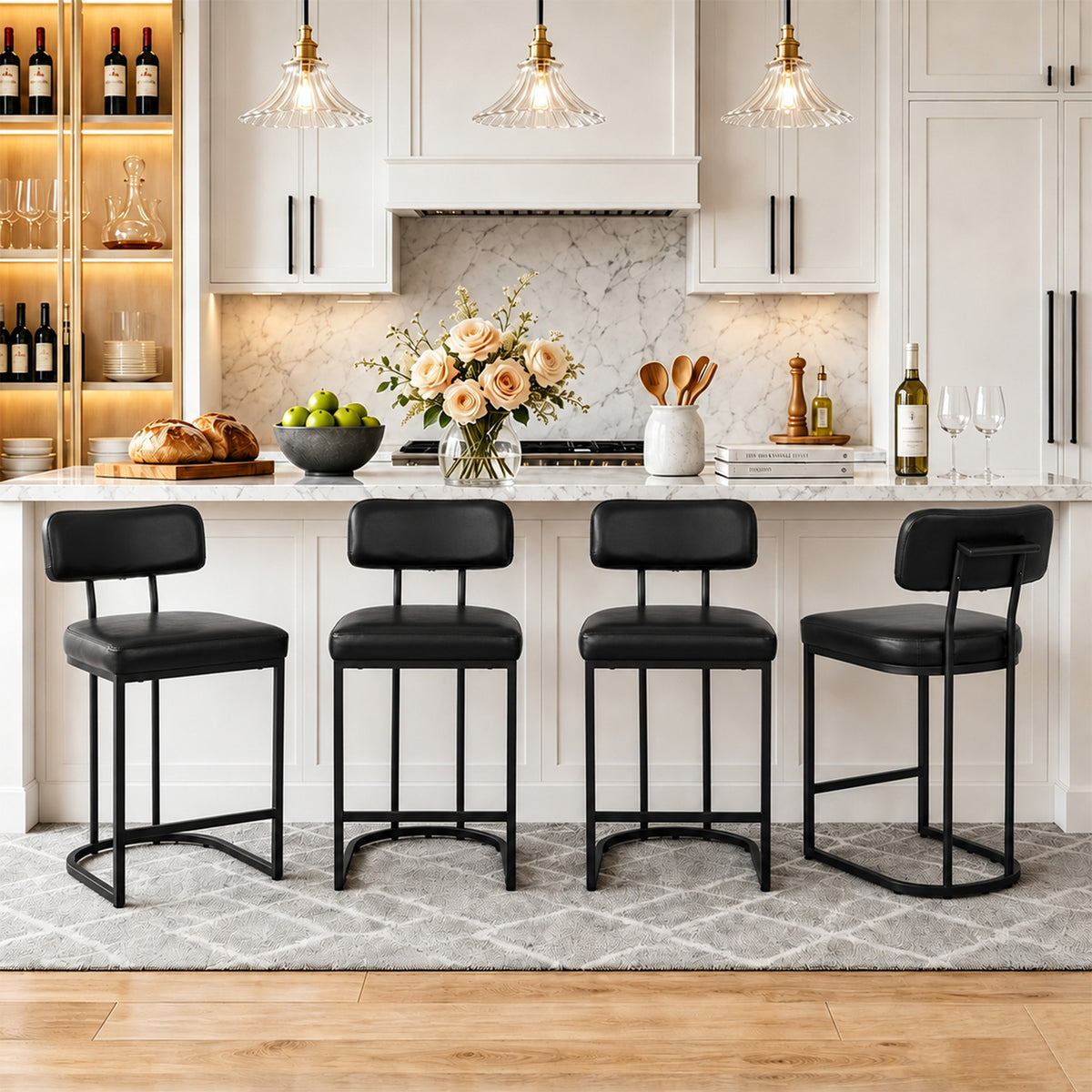 CRERIYO Counter Height Bar Stool Set of 1, Upholstered Kitchen Island Chair with Thick Padded Seats, Backrests and Sturdy Metal Frame