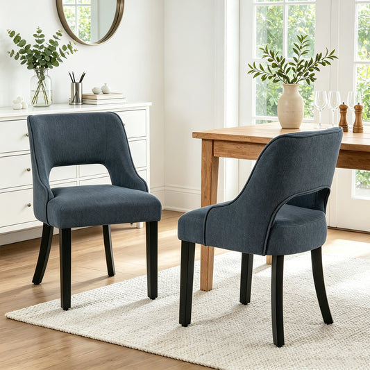 CRERIYO Upholstered Dining Chair, Linen Fabric Seat with Wood Legs and Cutout Back, Modern Armless Kitchen Dining Room Furniture, Linen