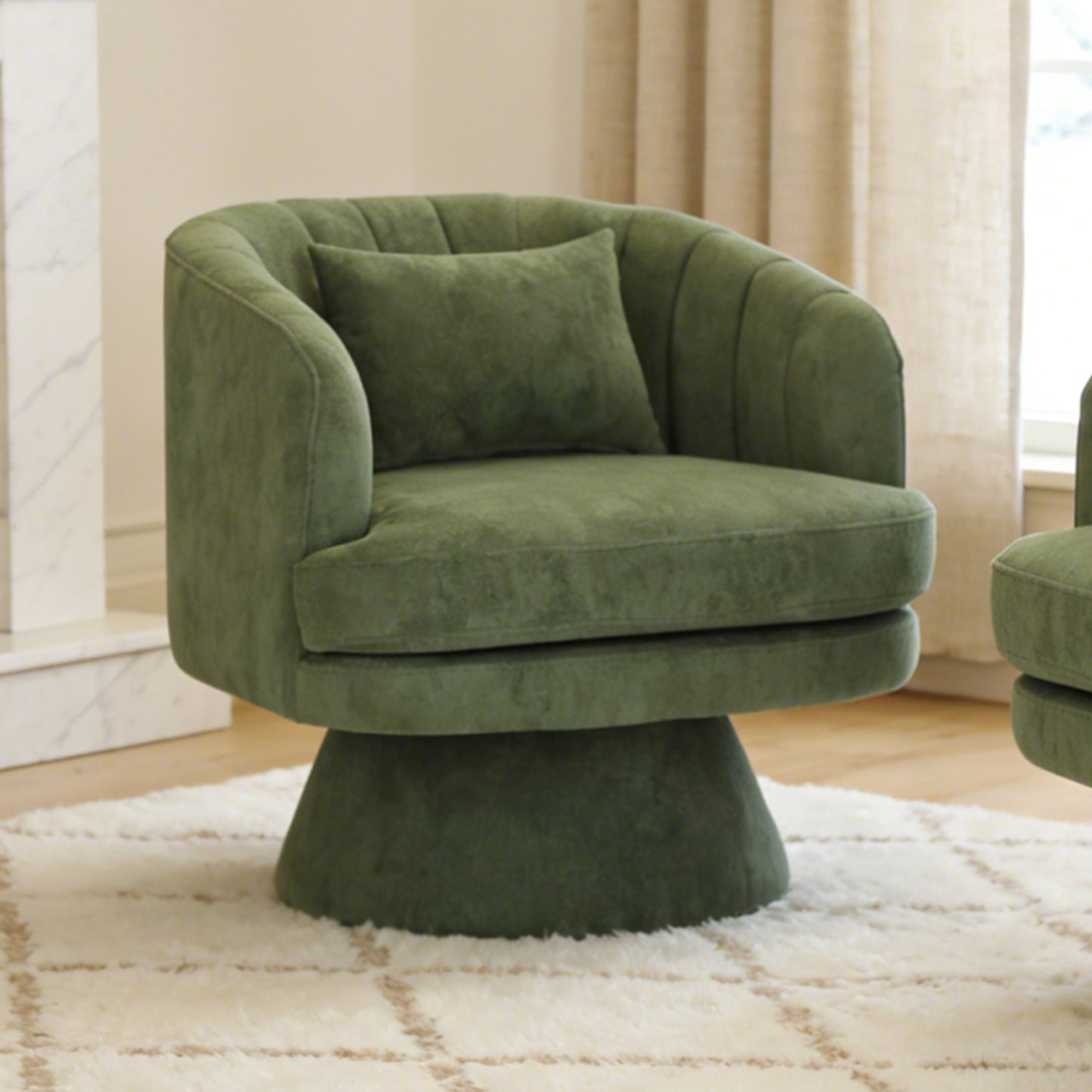 CRERIYO 360° Swivel Accent Chair with Armrest,  Upholstered Barrel Chair with Three Pillow for Living Room, Bedroom