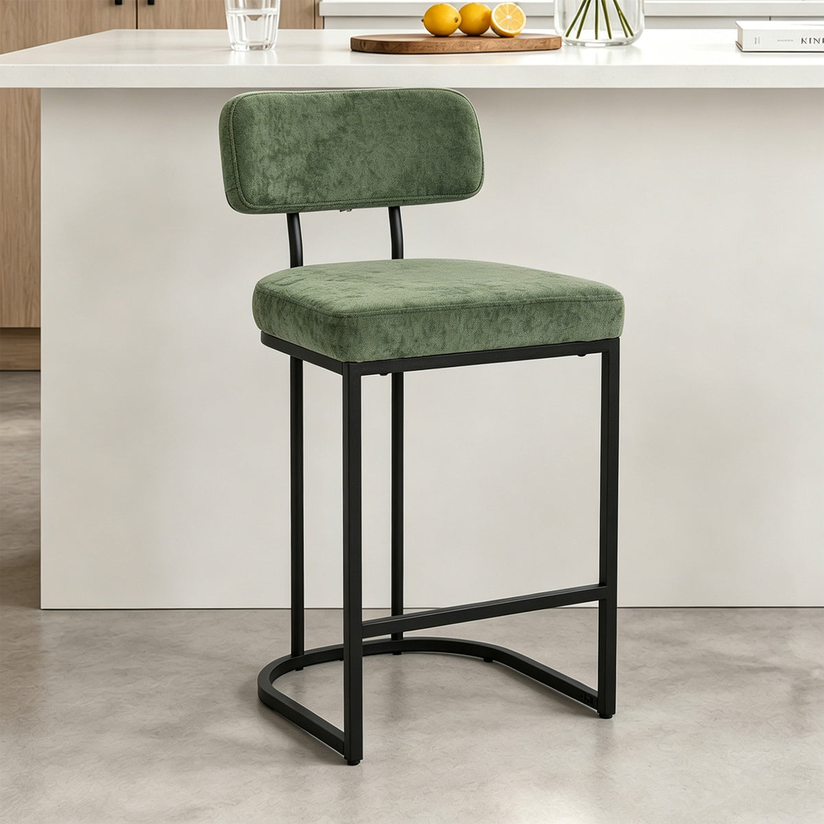 ClinQ Modern Bar Stool Set of 1, Upholstered Counter Height Bar Chair with Sturdy Metal Frame and Backrest for Kitchen Island