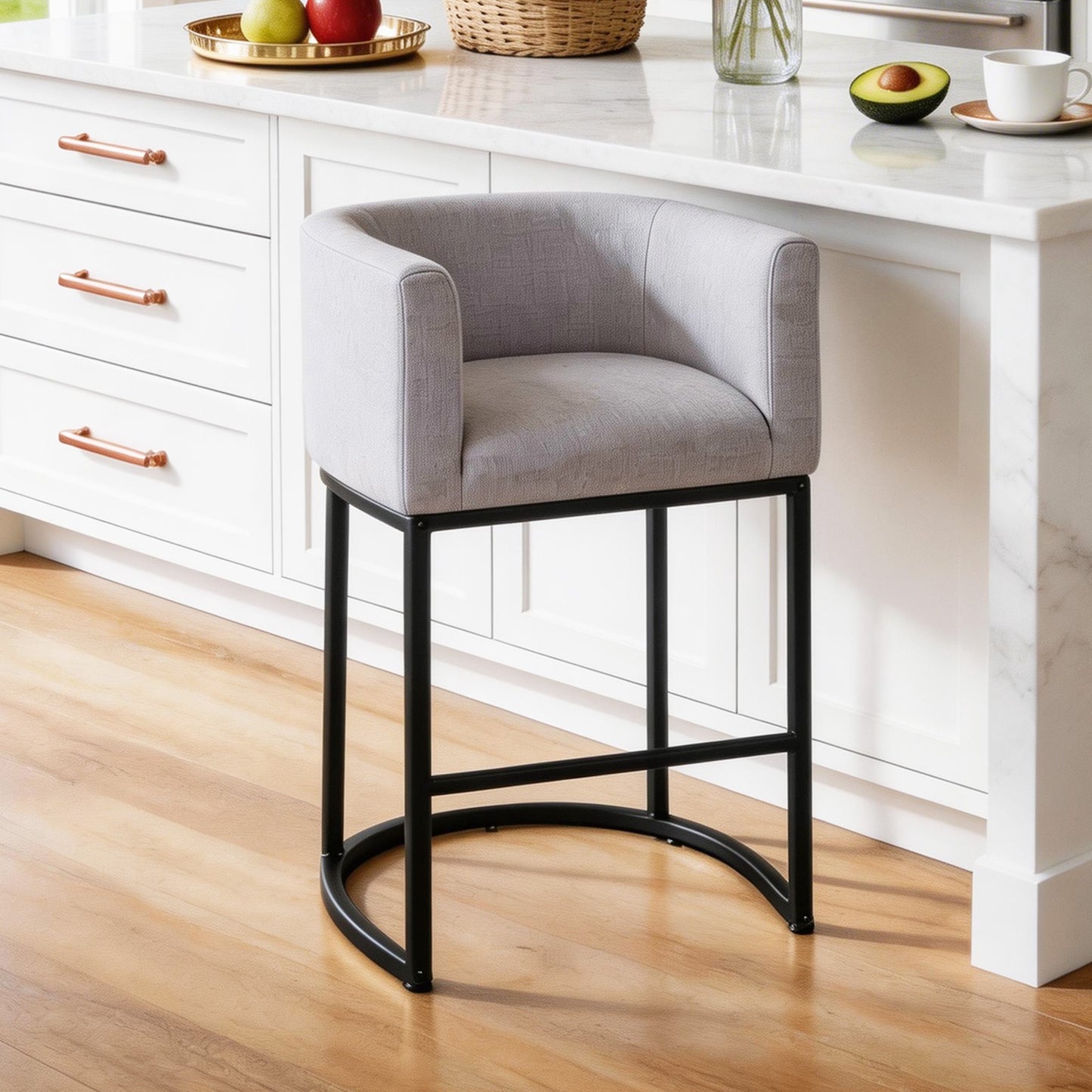27 in Counter Height Bar Stools, Fabric Upholstered Modern Barrel Accent Stools with Metal Frame