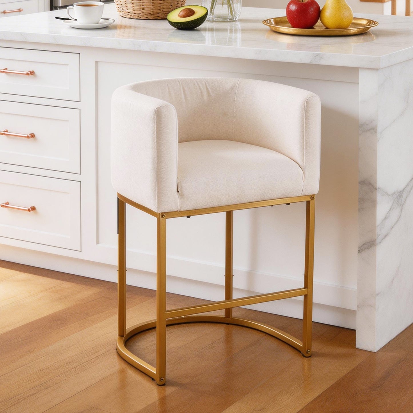 27 in Counter Height Bar Stools, Fabric Upholstered Modern Barrel Accent Stools with Metal Frame