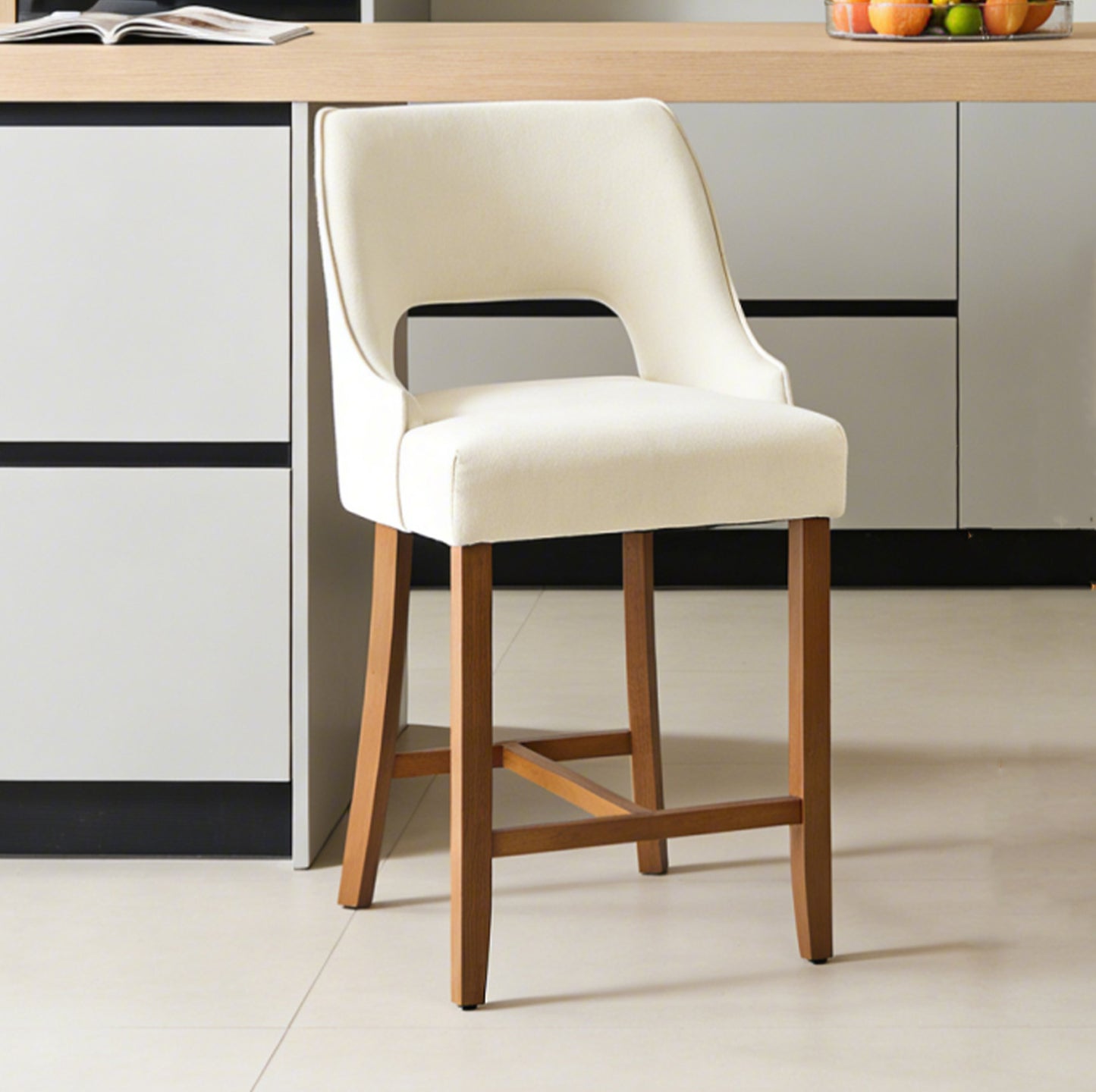 27" Counter Height Bar Stools,  Upholstered Bar Stools With Black Curved Footrest， Modern Counter Stools with Back for Kitchen Island