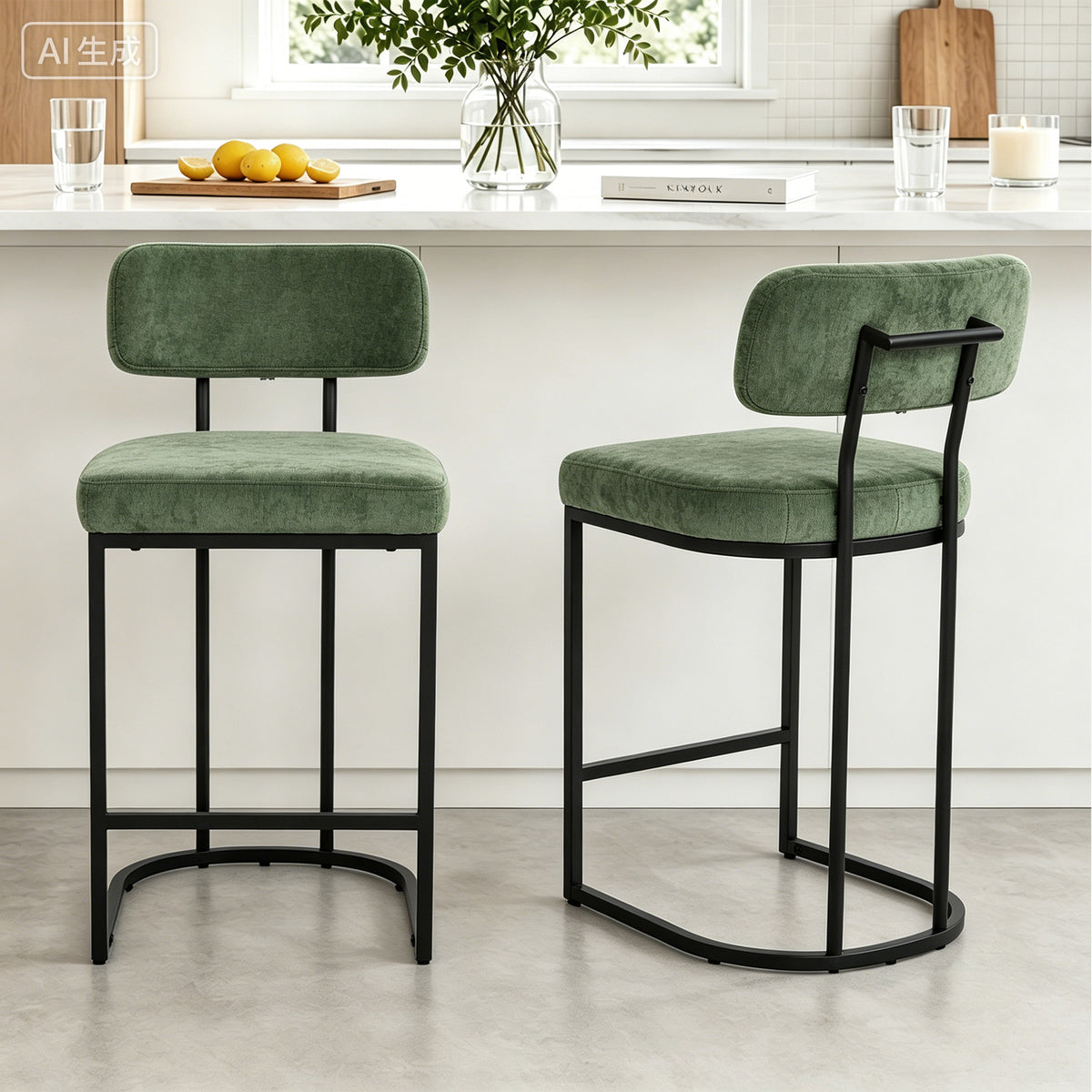 ClinQ Modern Bar Stool Set of 1, Upholstered Counter Height Bar Chair with Sturdy Metal Frame and Backrest for Kitchen Island