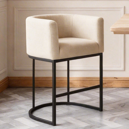 FANCROU 26" H Counter Height Bar Stools Set of 1, Fabric Barrel Stools with Back and Arms