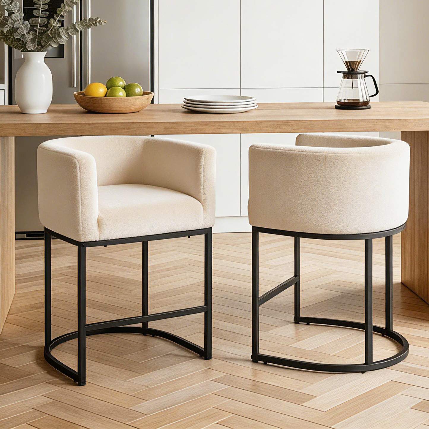 FANCROU 26" H Counter Height Bar Stools Set of 1, Fabric Barrel Stools with Back and Arms