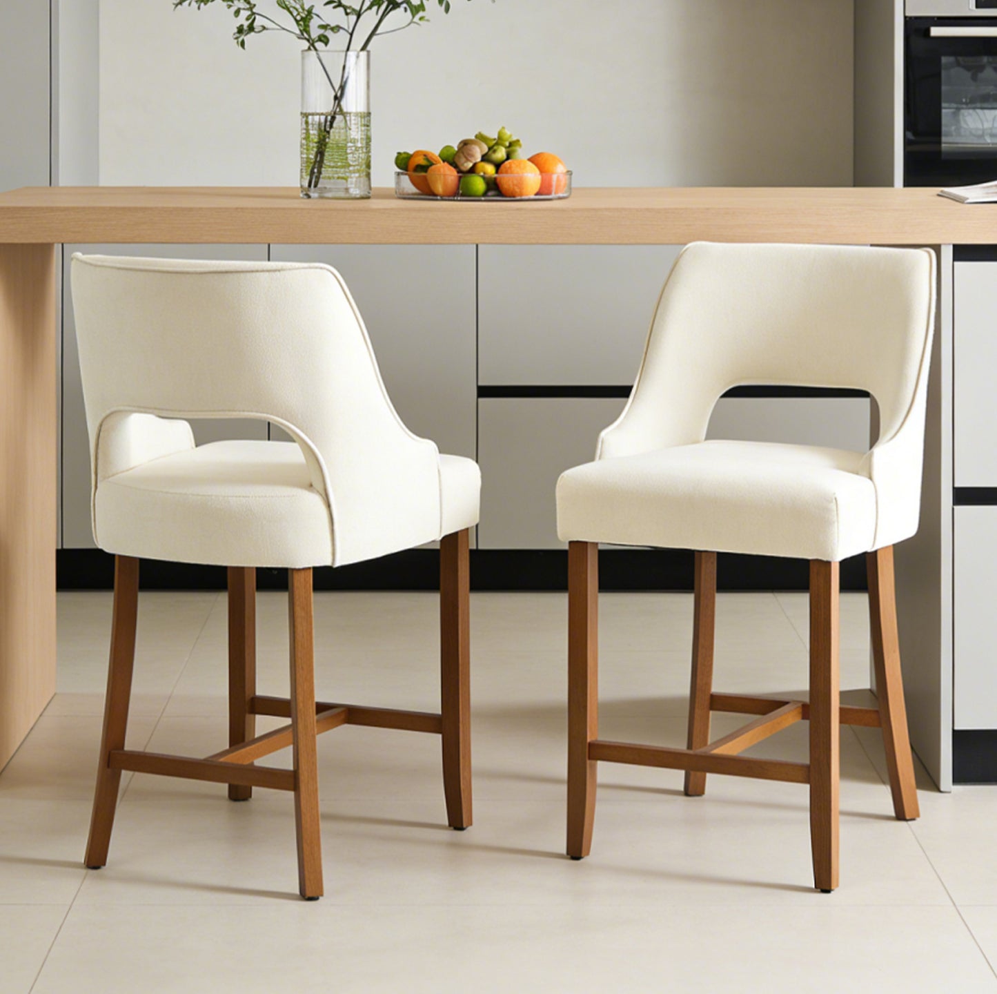 27" Counter Height Bar Stools,  Upholstered Bar Stools With Black Curved Footrest， Modern Counter Stools with Back for Kitchen Island