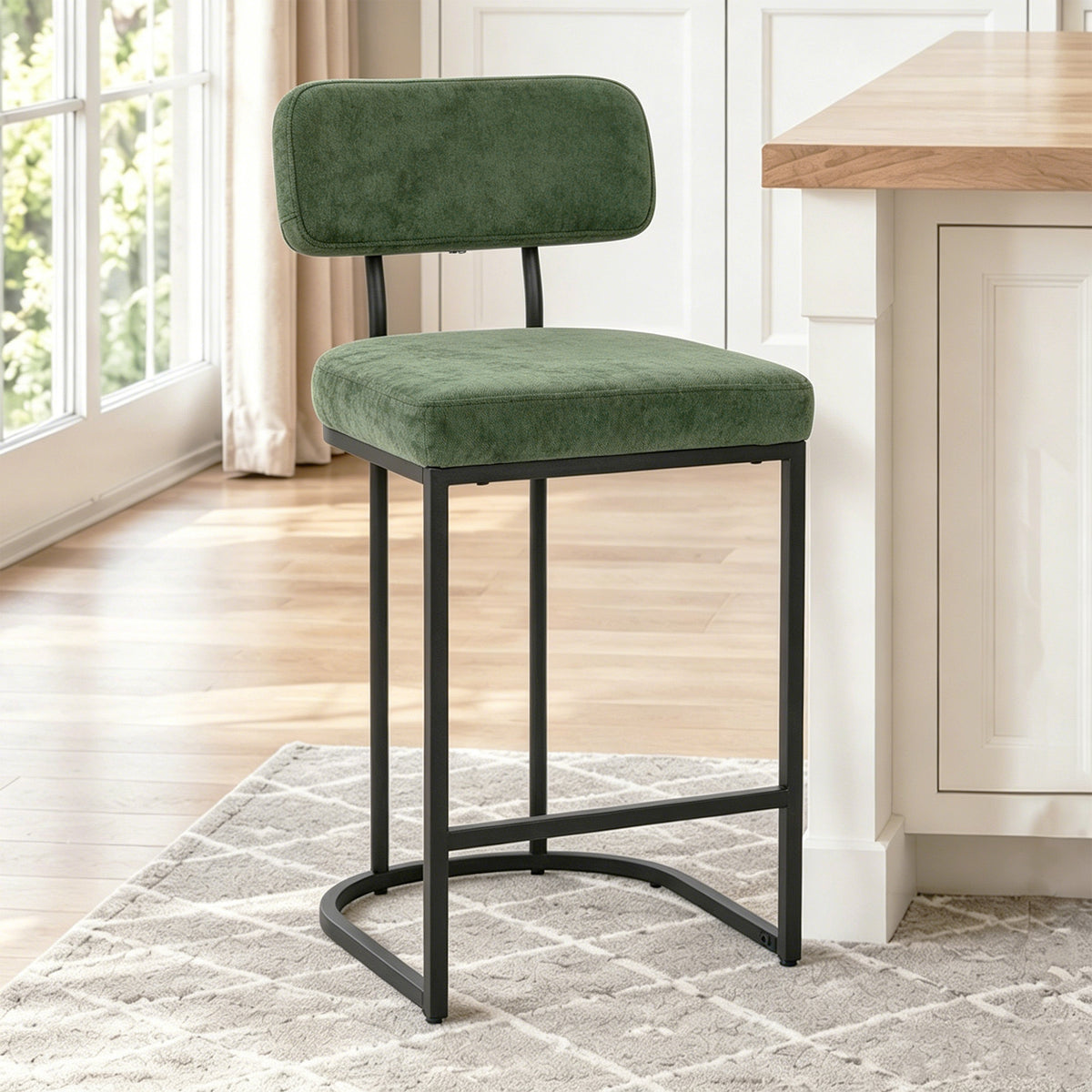 CRERIYO Counter Height Bar Stool Set of 1, Upholstered Kitchen Island Chair with Thick Padded Seats, Backrests and Sturdy Metal Frame
