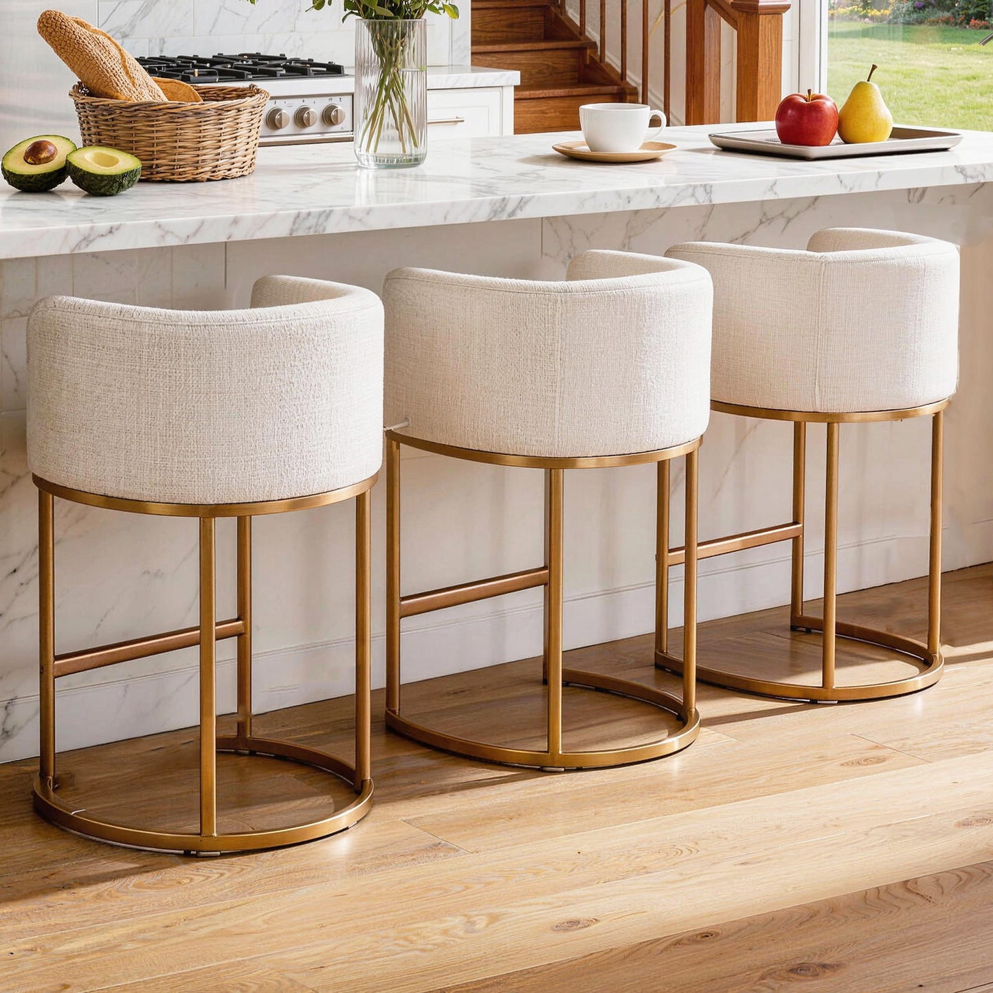 27 in Counter Height Bar Stools, Fabric Upholstered Modern Barrel Accent Stools with Metal Frame