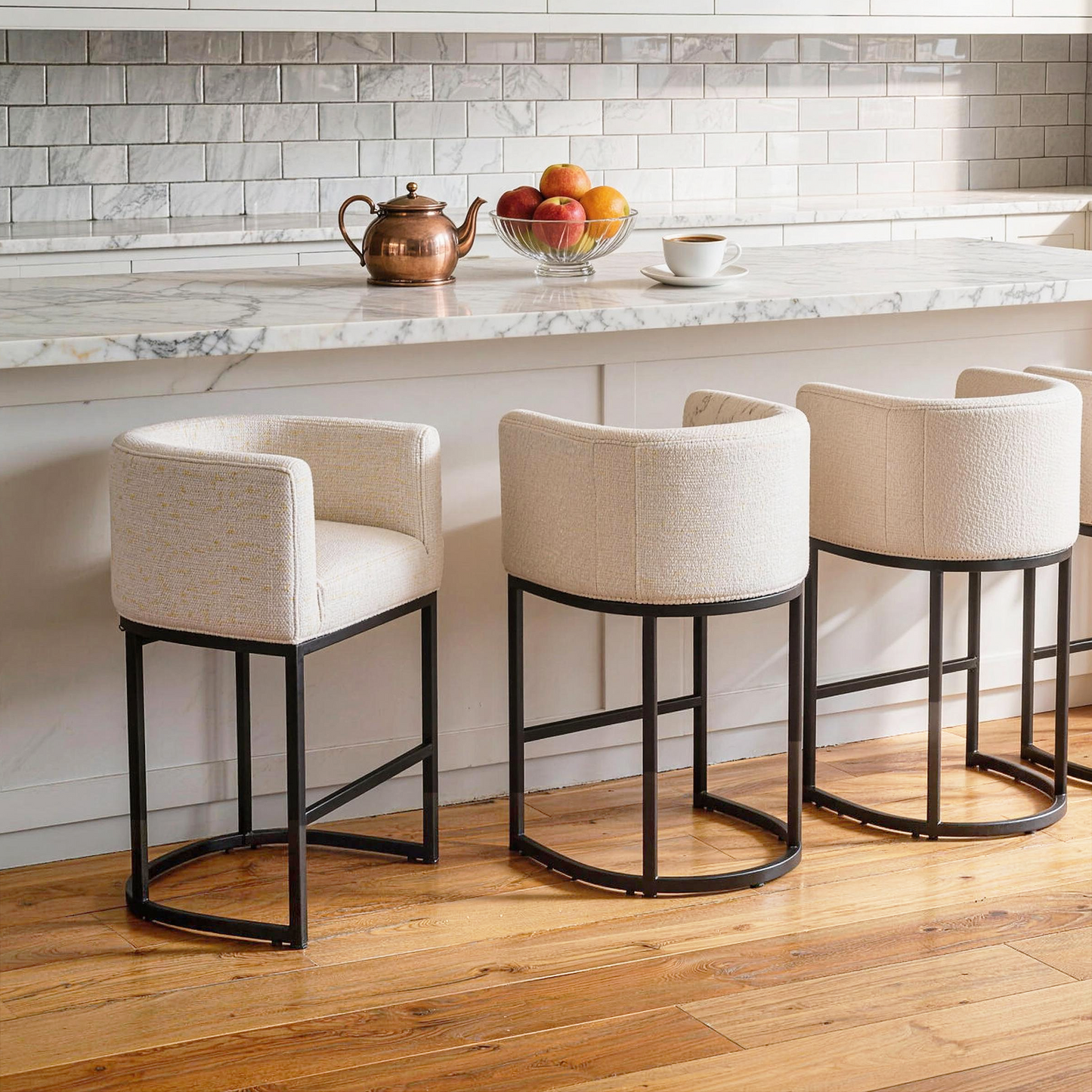 FANCROU 26" H Counter Height Bar Stools Set of 1, Fabric Barrel Stools with Back and Arms