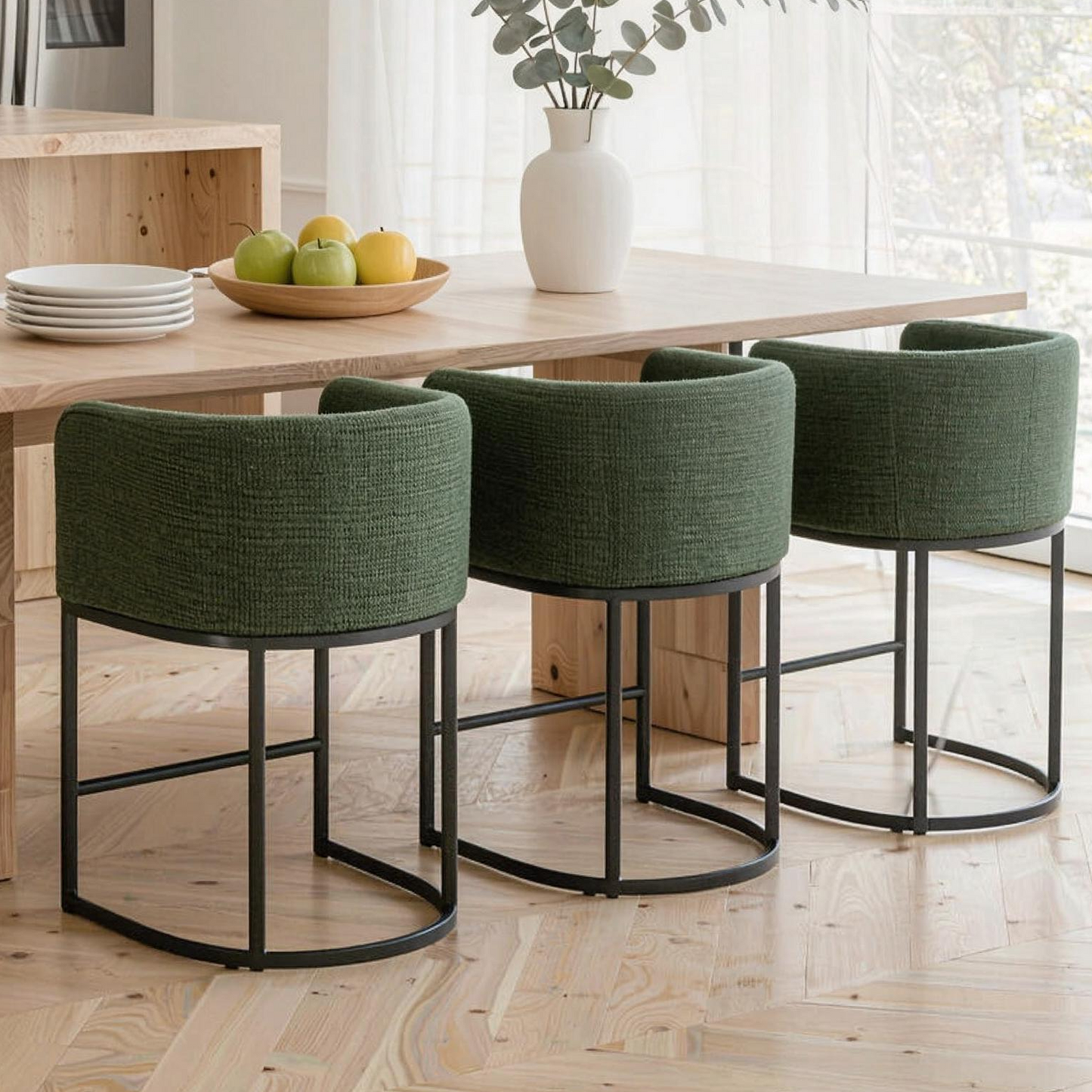 ClinQ Counter Height Bar Stool Set of 2, 26 in Fabric Upholstered Seat, Metal Legs for Indoor Dining Room and Kitchen Island