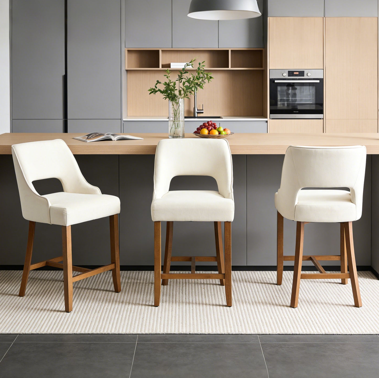 27" Counter Height Bar Stools,  Upholstered Bar Stools With Black Curved Footrest， Modern Counter Stools with Back for Kitchen Island