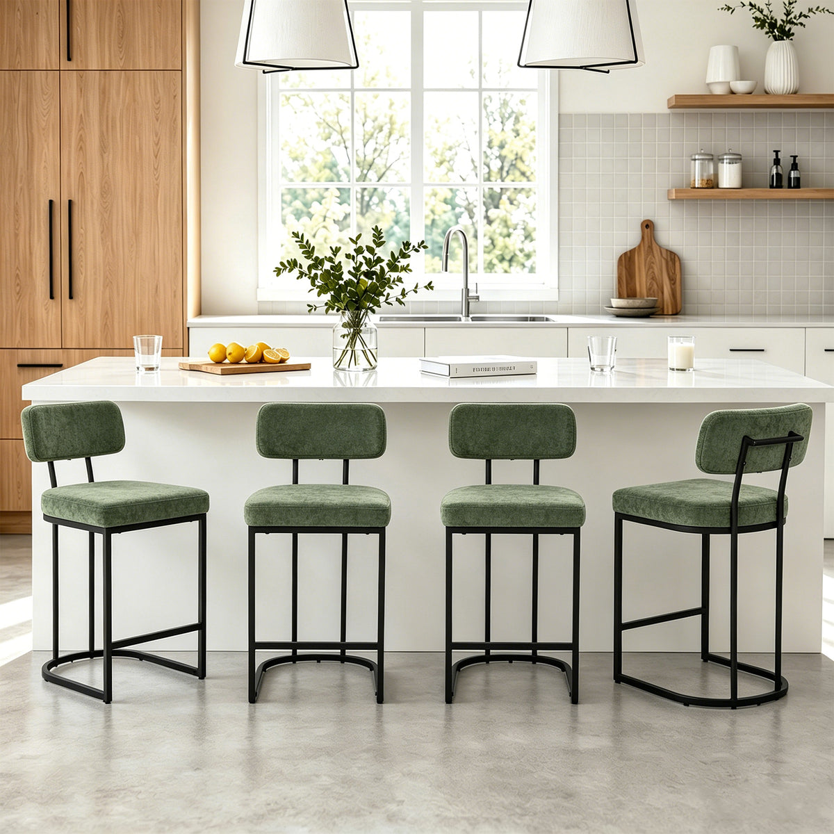 ClinQ Modern Bar Stool Set of 1, Upholstered Counter Height Bar Chair with Sturdy Metal Frame and Backrest for Kitchen Island