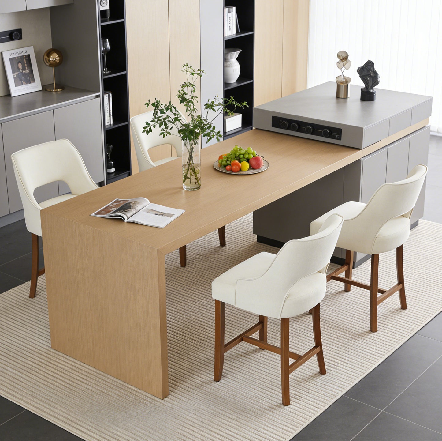 27" Counter Height Bar Stools,  Upholstered Bar Stools With Black Curved Footrest， Modern Counter Stools with Back for Kitchen Island