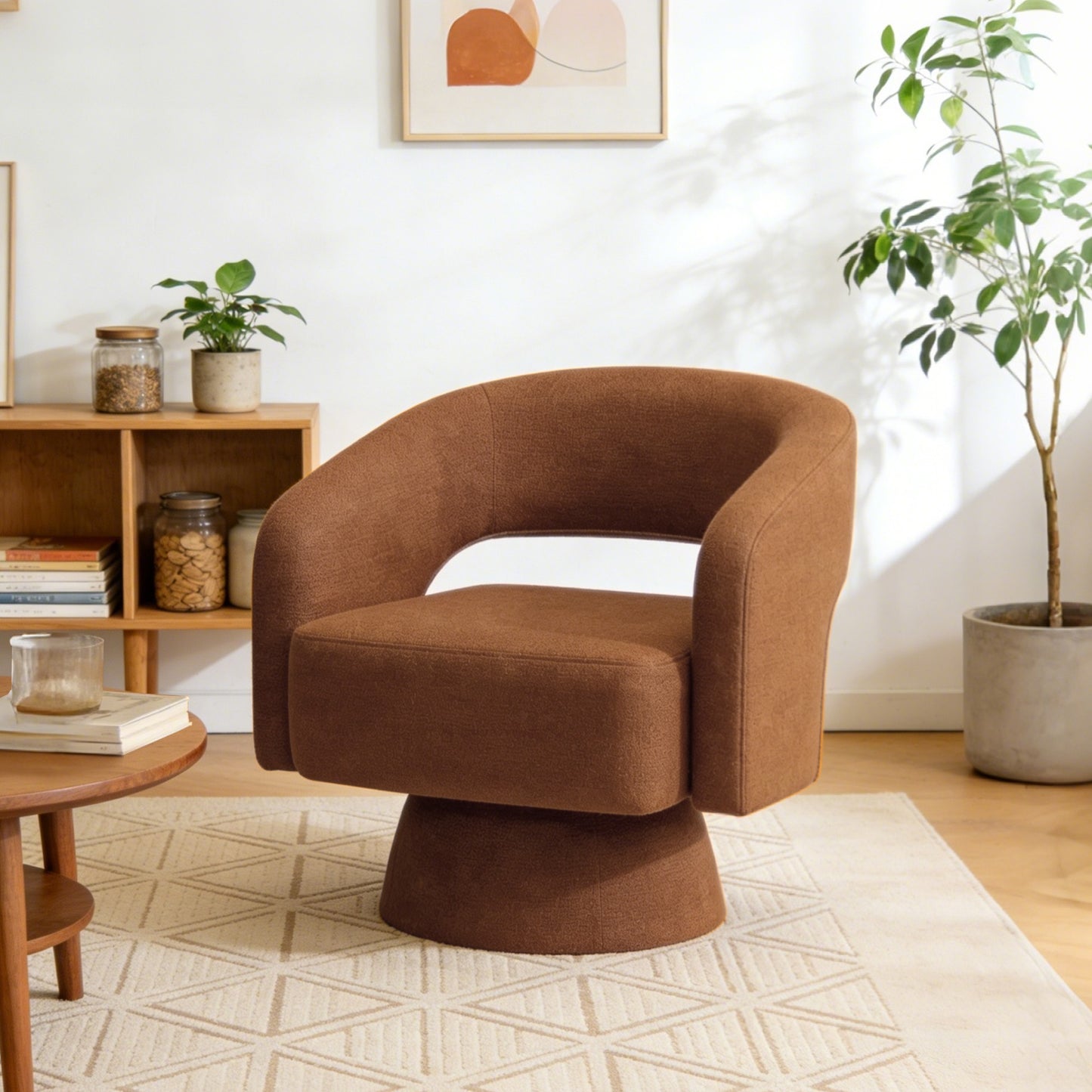 CRERIYO 360° Swivel Accent Chair with Armrest,  Upholstered Barrel Chair with Three Pillow for Living Room, Bedroom