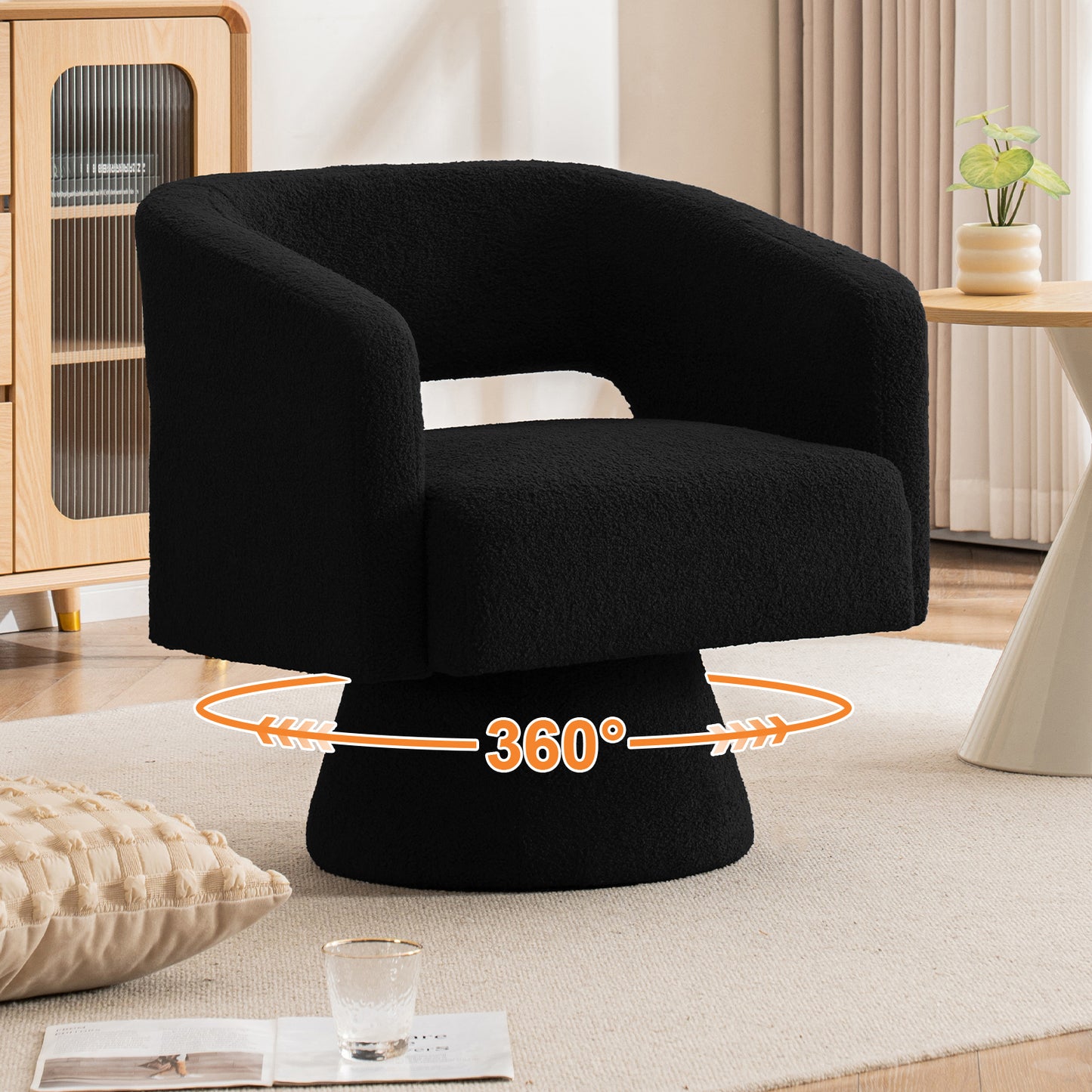 FANCROU Velvet Swivel Accent Chair, Mid Century 360 Degree Swivel Chair, Reading Lounge Chair, for Living Room, Bedroom, Living Room, Office