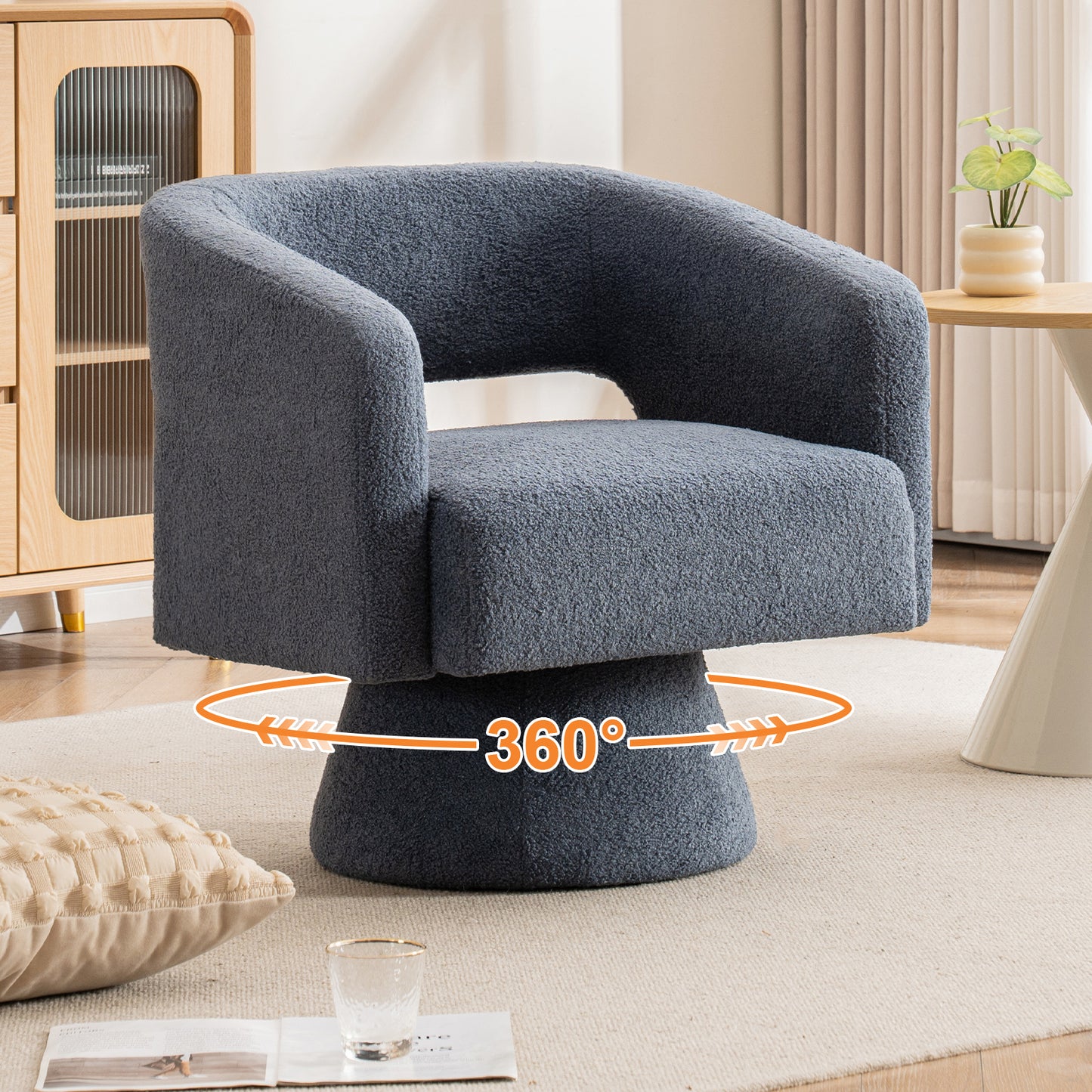 FANCROU Velvet Swivel Accent Chair, Mid Century 360 Degree Swivel Chair, Reading Lounge Chair, for Living Room, Bedroom, Living Room, Office
