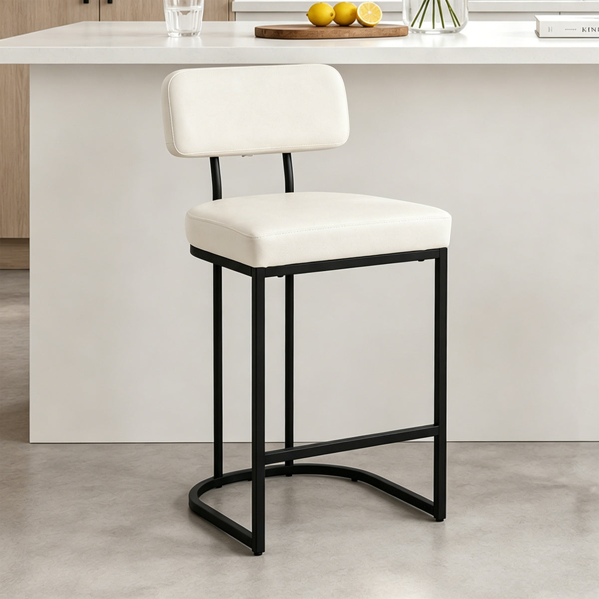 ClinQ Modern Bar Stool Set of 1, Upholstered Counter Height Bar Chair with Sturdy Metal Frame and Backrest for Kitchen Island