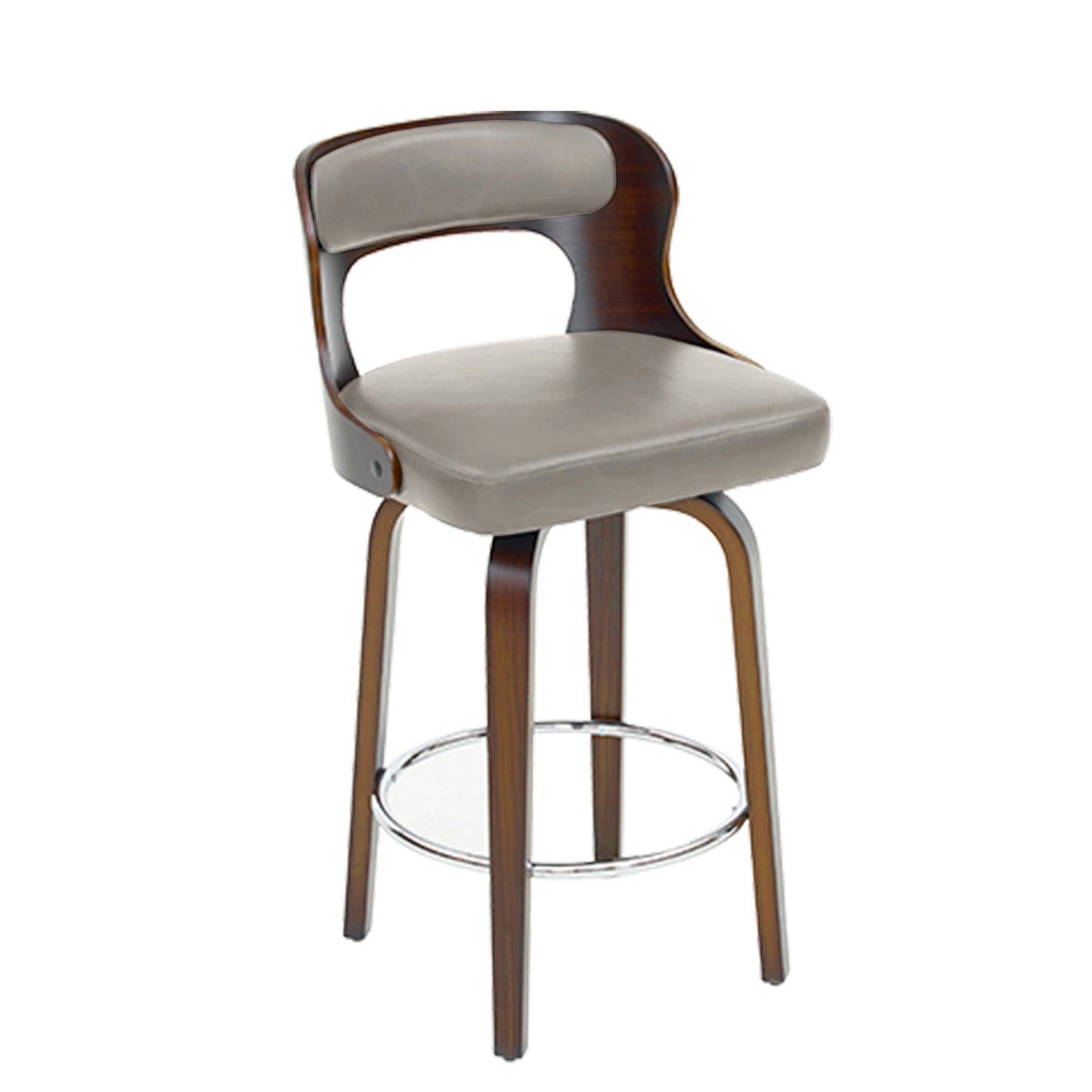 27 inch Swivel Counter Height Bar Stools, PU Leather Seat with Bentwood Legs and Metal Silver Ring for Kitchen Island