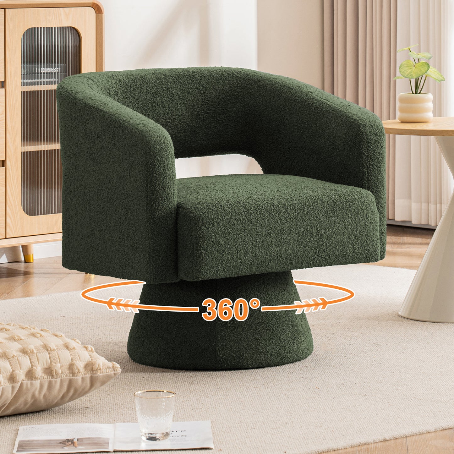 CRERIYO 360° Swivel Accent Chair with Armrest,  Upholstered Barrel Chair with Three Pillow for Living Room, Bedroom