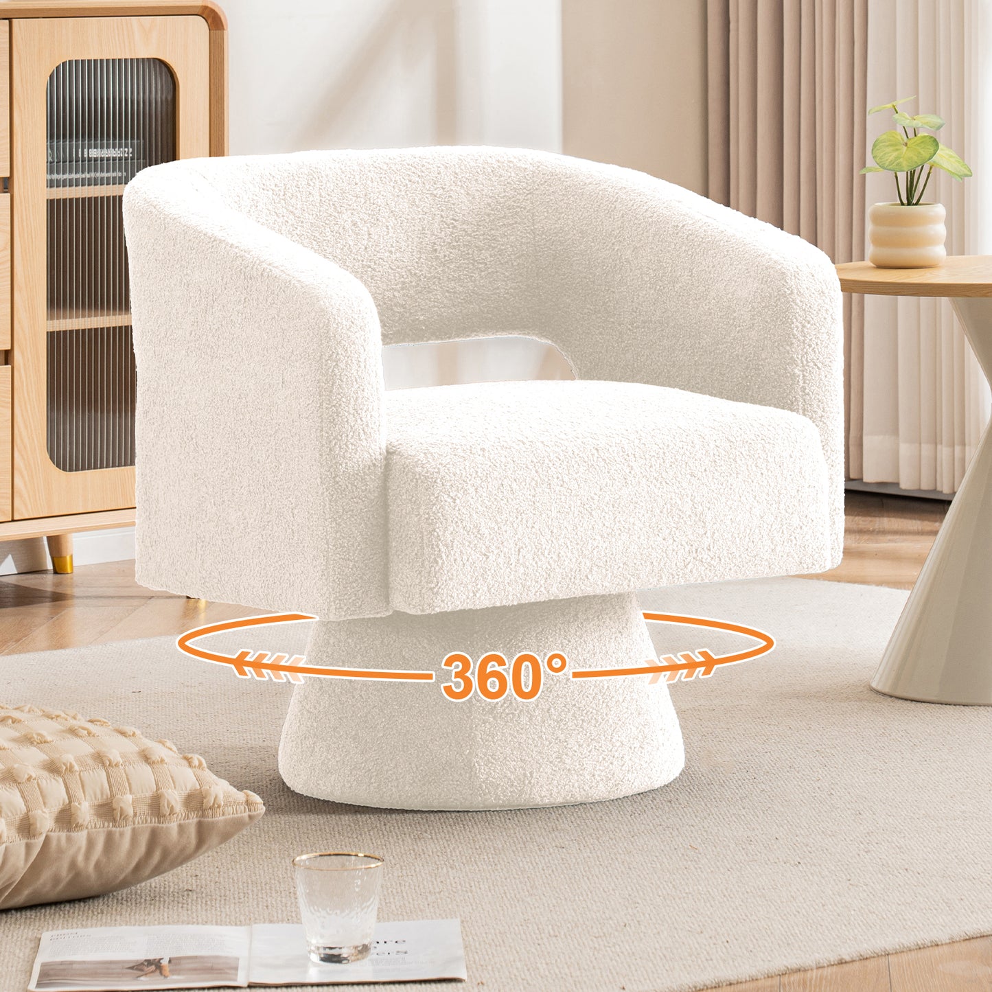 CRERIYO 360° Swivel Accent Chair with Armrest,  Upholstered Barrel Chair with Three Pillow for Living Room, Bedroom
