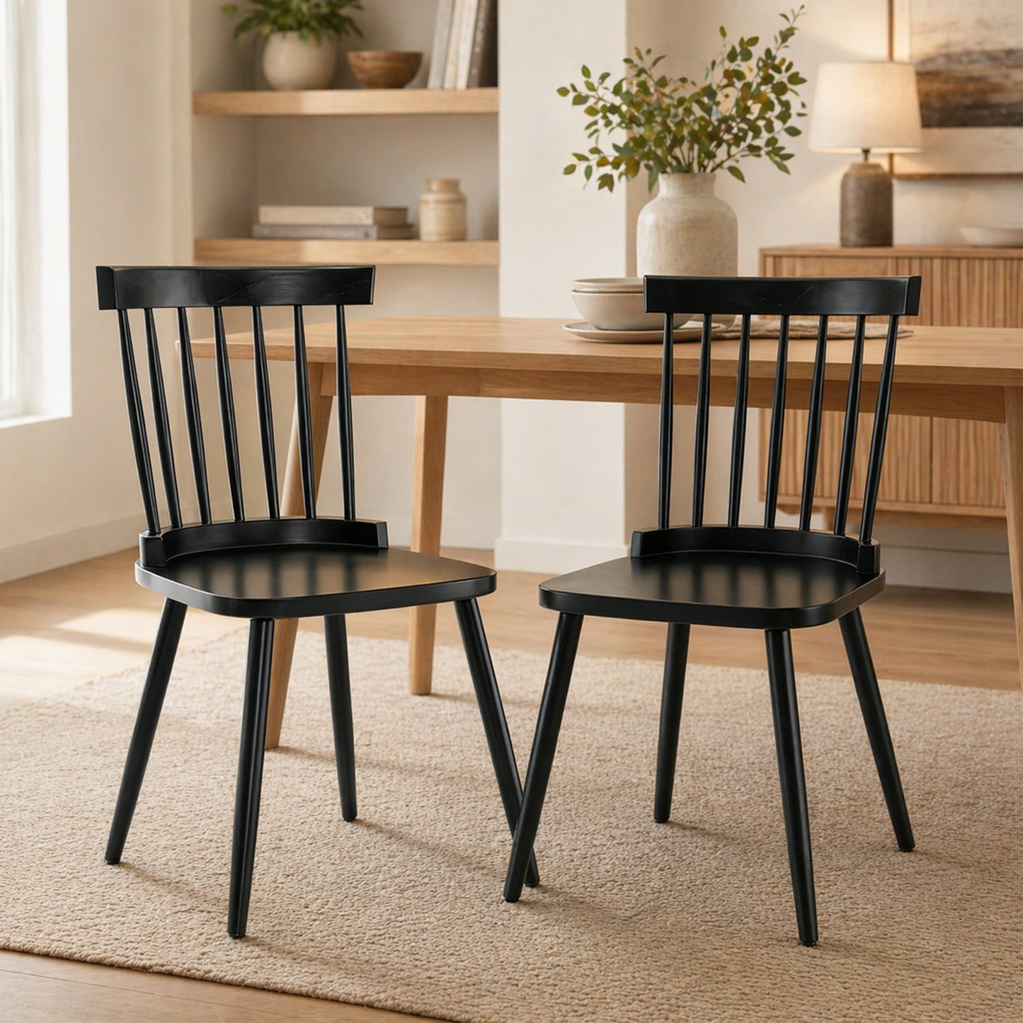 CRERIYO Windsor Dining Chairs, Spindle Back Kitchen Chairs, Classic Farmhouse Dining Room Chairs