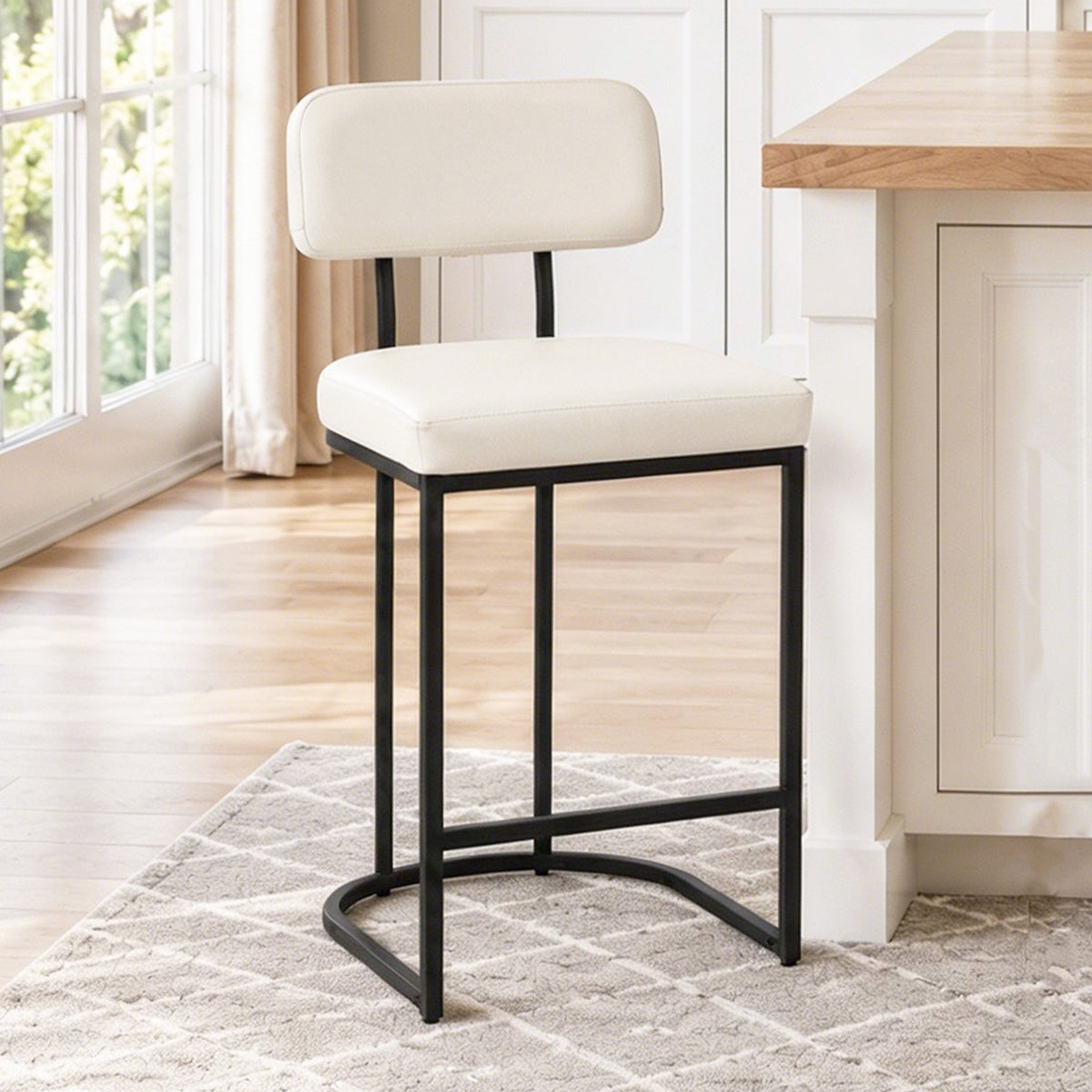 CRERIYO Counter Height Bar Stool Set of 1, Upholstered Kitchen Island Chair with Thick Padded Seats, Backrests and Sturdy Metal Frame