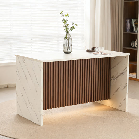 ClinQ 59 inch Modern Imitation Marble Bar Table for 4-6 People, Bar Table for Kitchen, Dining Room & Living Room