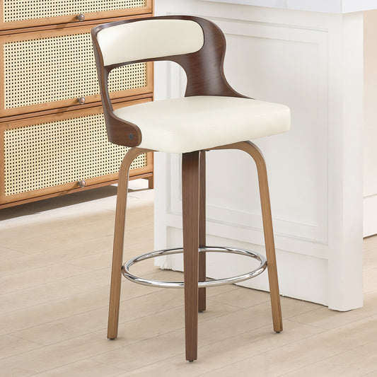 FANCROU 26 inch Swivel Counter Height Bar Stools Set Of 1, PU Leather Seat With Bentwood Back And Legs