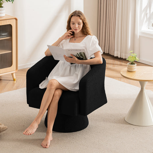 CRERIYO 360° Swivel Accent Chair with Armrest,  Upholstered Barrel Chair with Three Pillow for Living Room, Bedroom
