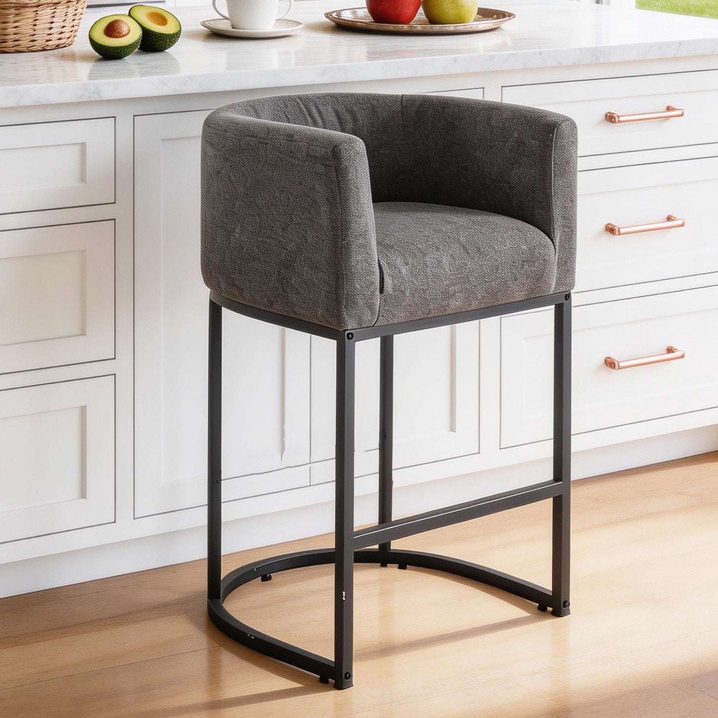 27 in Counter Height Bar Stools, Fabric Upholstered Modern Barrel Accent Stools with Metal Frame