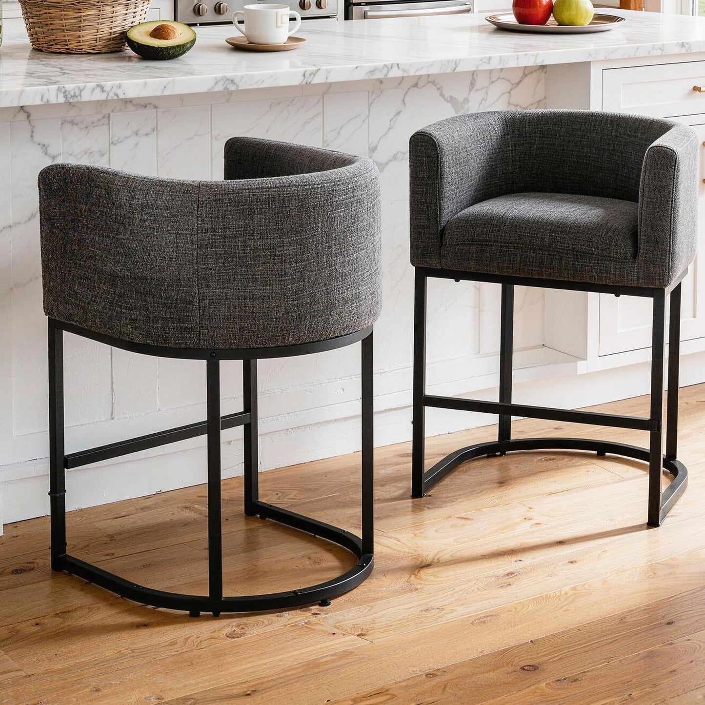27 in Counter Height Bar Stools, Fabric Upholstered Modern Barrel Accent Stools with Metal Frame