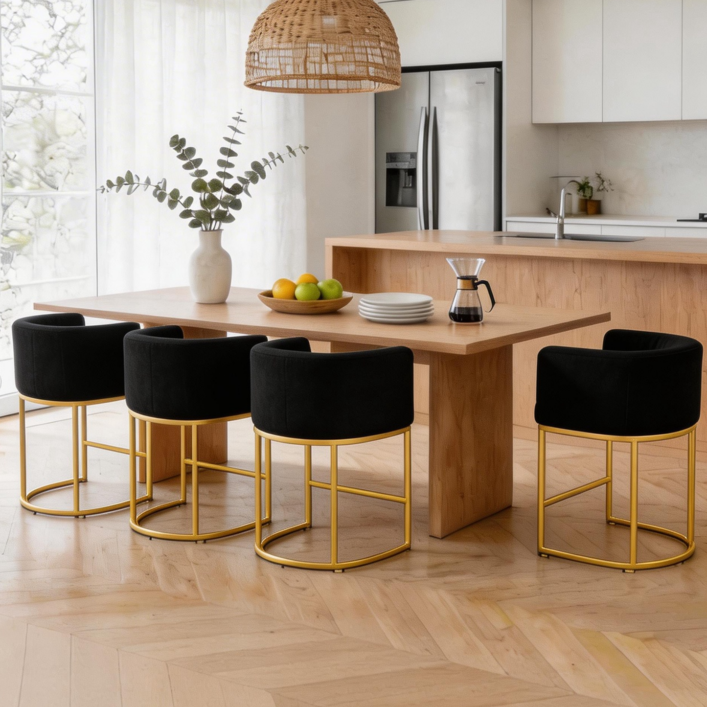 FANCROU 26" H Counter Height Bar Stools Set of 1, Fabric Barrel Stools with Back and Arms