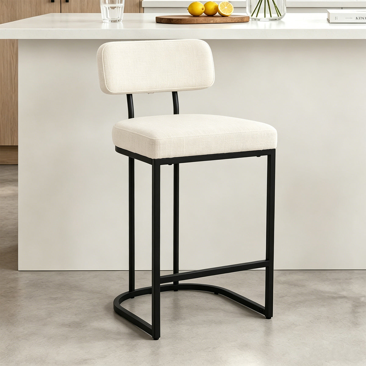 ClinQ Modern Bar Stool Set of 1, Upholstered Counter Height Bar Chair with Sturdy Metal Frame and Backrest for Kitchen Island
