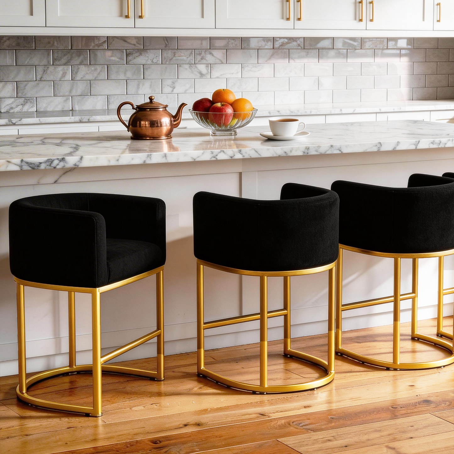 FANCROU 26" H Counter Height Bar Stools Set of 1, Fabric Barrel Stools with Back and Arms