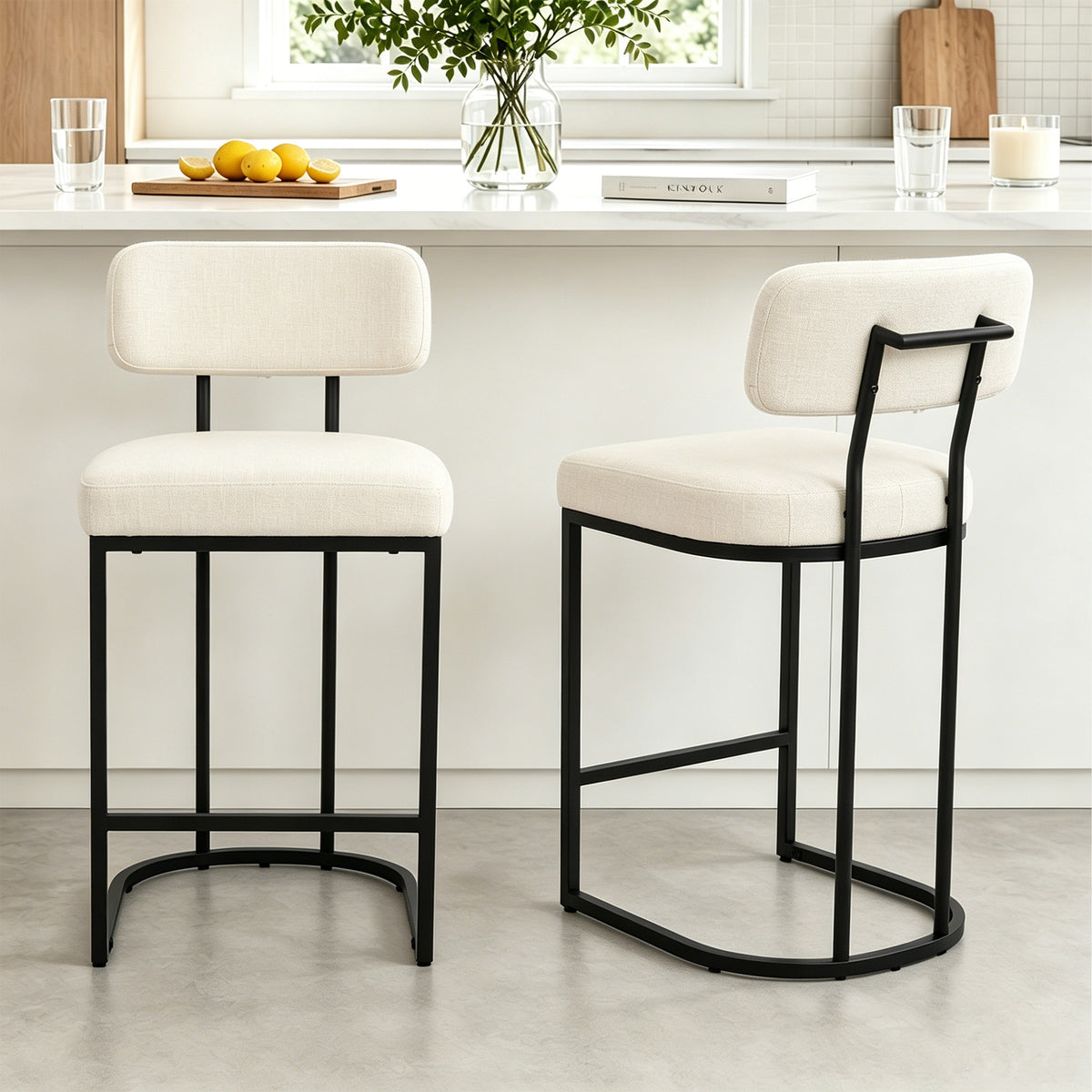 ClinQ Modern Bar Stool Set of 1, Upholstered Counter Height Bar Chair with Sturdy Metal Frame and Backrest for Kitchen Island