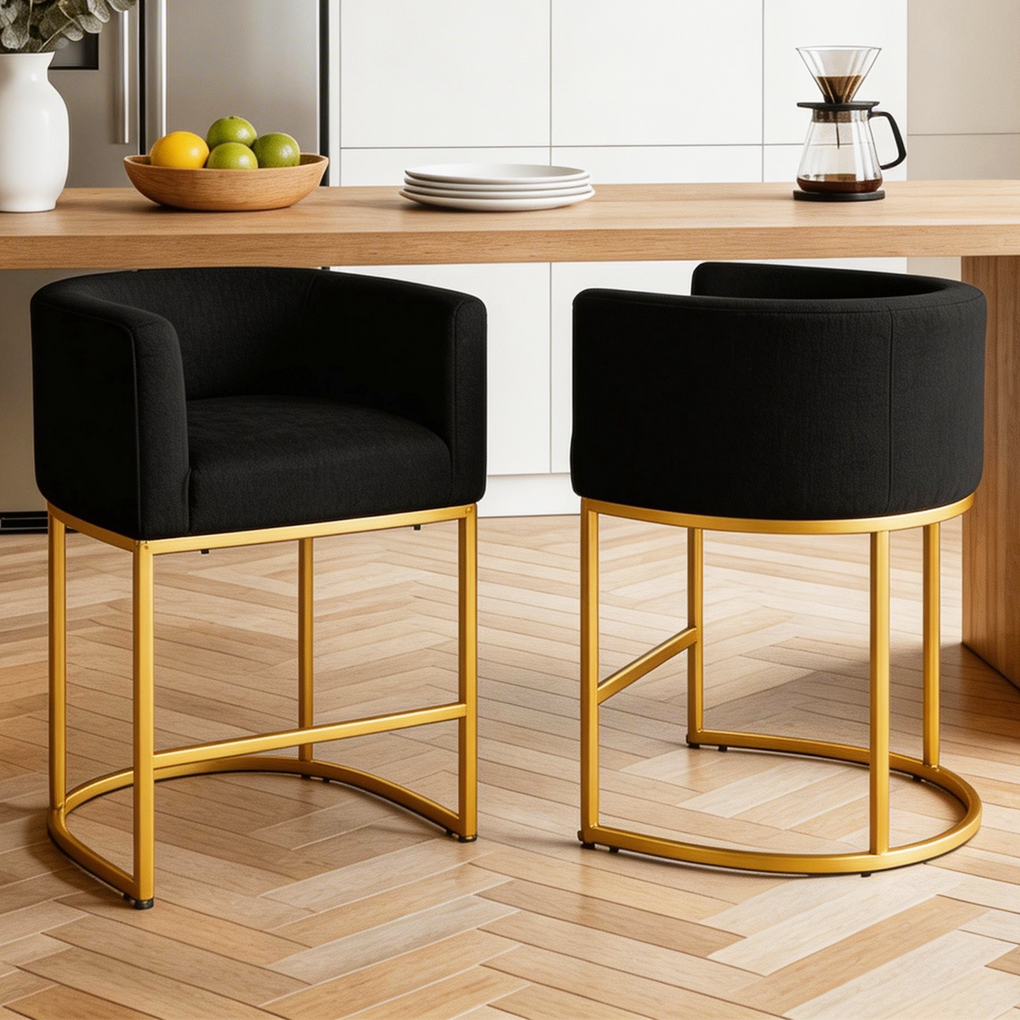 FANCROU 26" H Counter Height Bar Stools Set of 1, Fabric Barrel Stools with Back and Arms