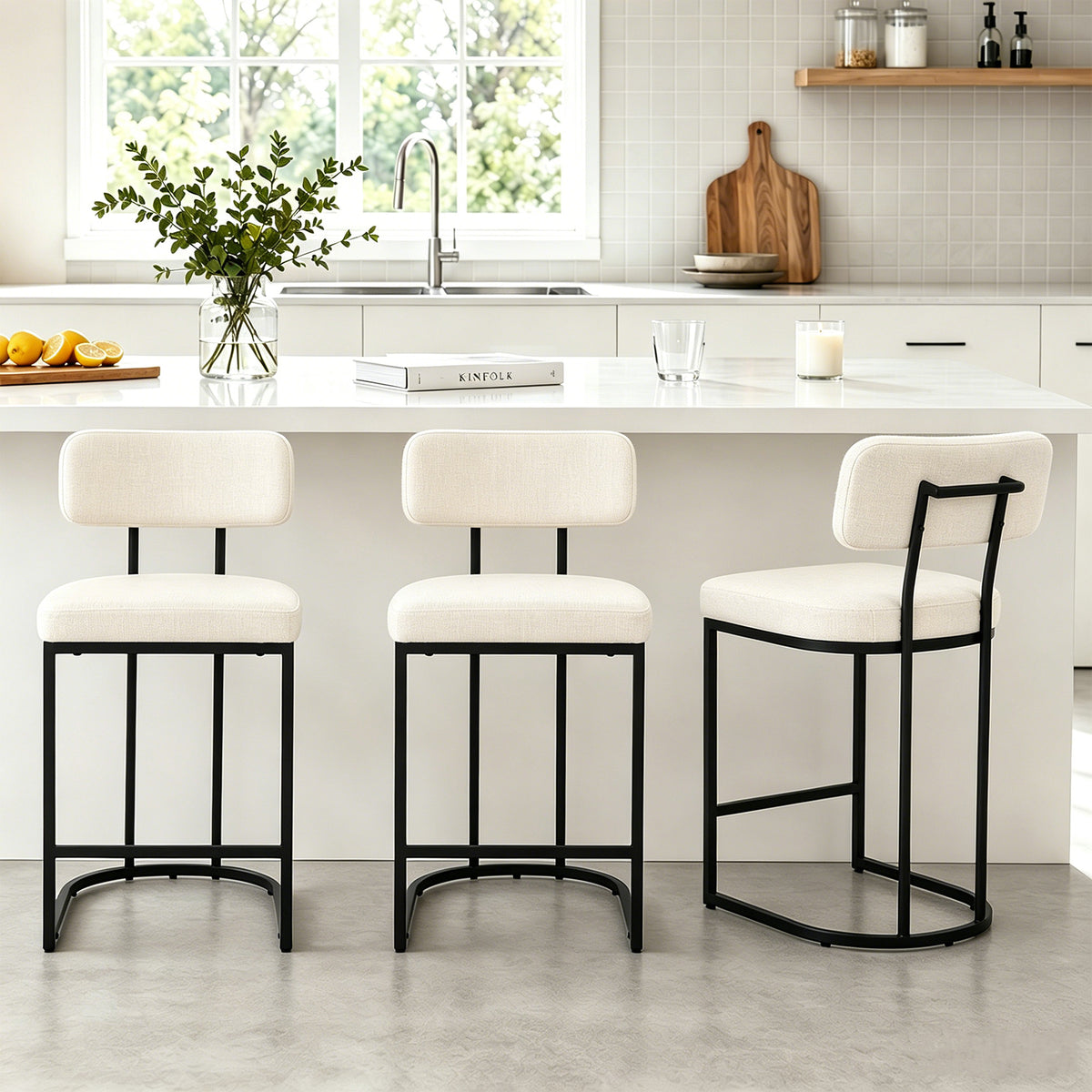 ClinQ Modern Bar Stool Set of 1, Upholstered Counter Height Bar Chair with Sturdy Metal Frame and Backrest for Kitchen Island