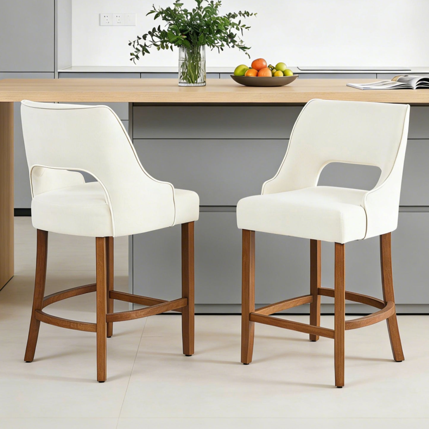 27" Counter Height Bar Stools,  Upholstered Bar Stools With Black Curved Footrest， Modern Counter Stools with Back for Kitchen Island